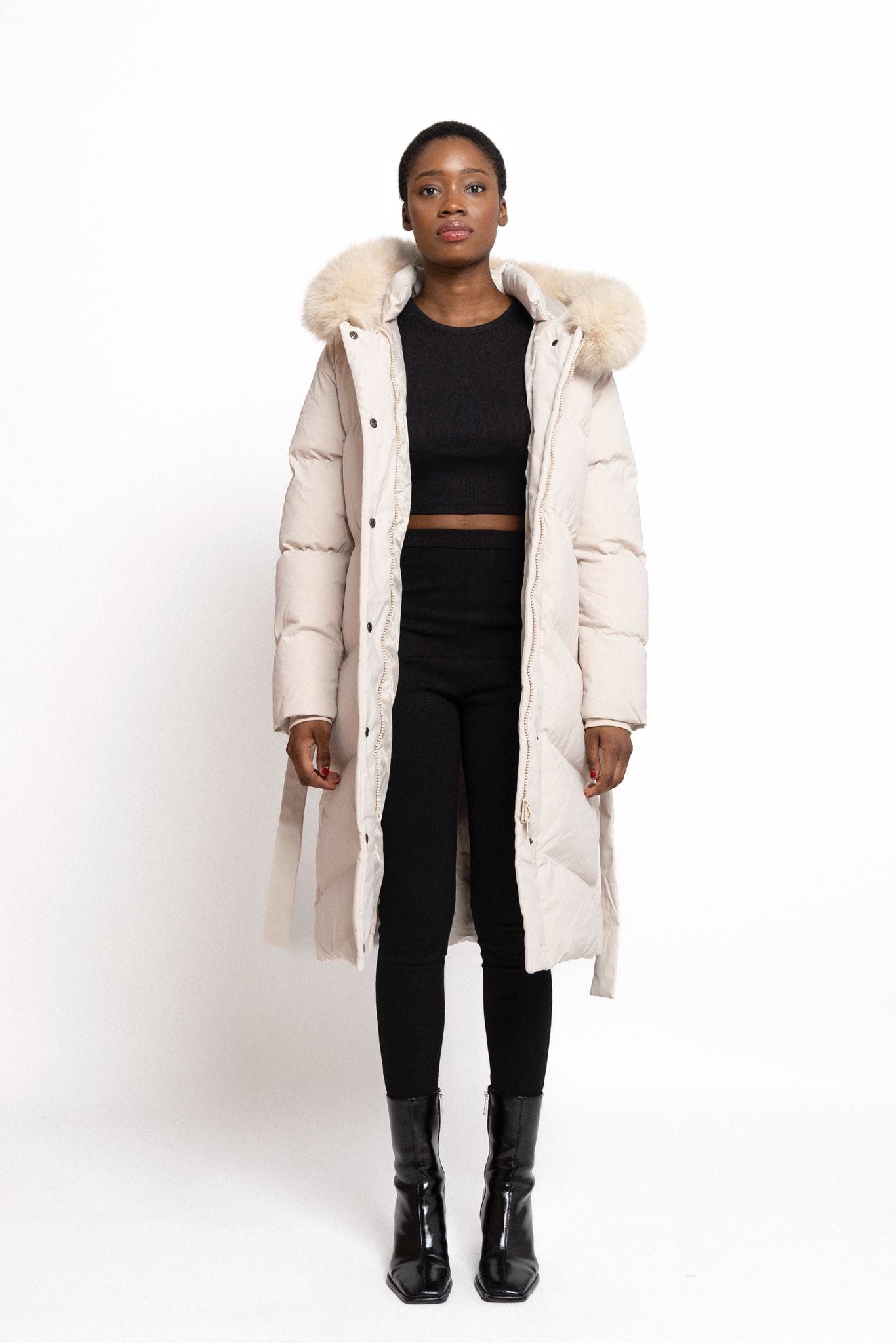 Mila - Lange winter jas puffer — Beige