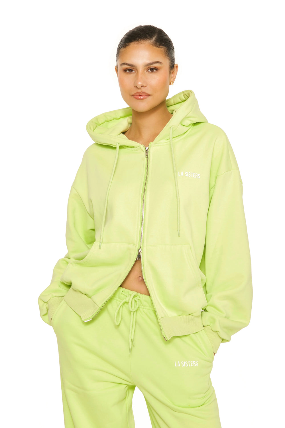LA Sisters - ESSENTIAL - DOUBLE ZIPPER HOODIE - PISTACHE - Ruimvallend capuchonvest dames