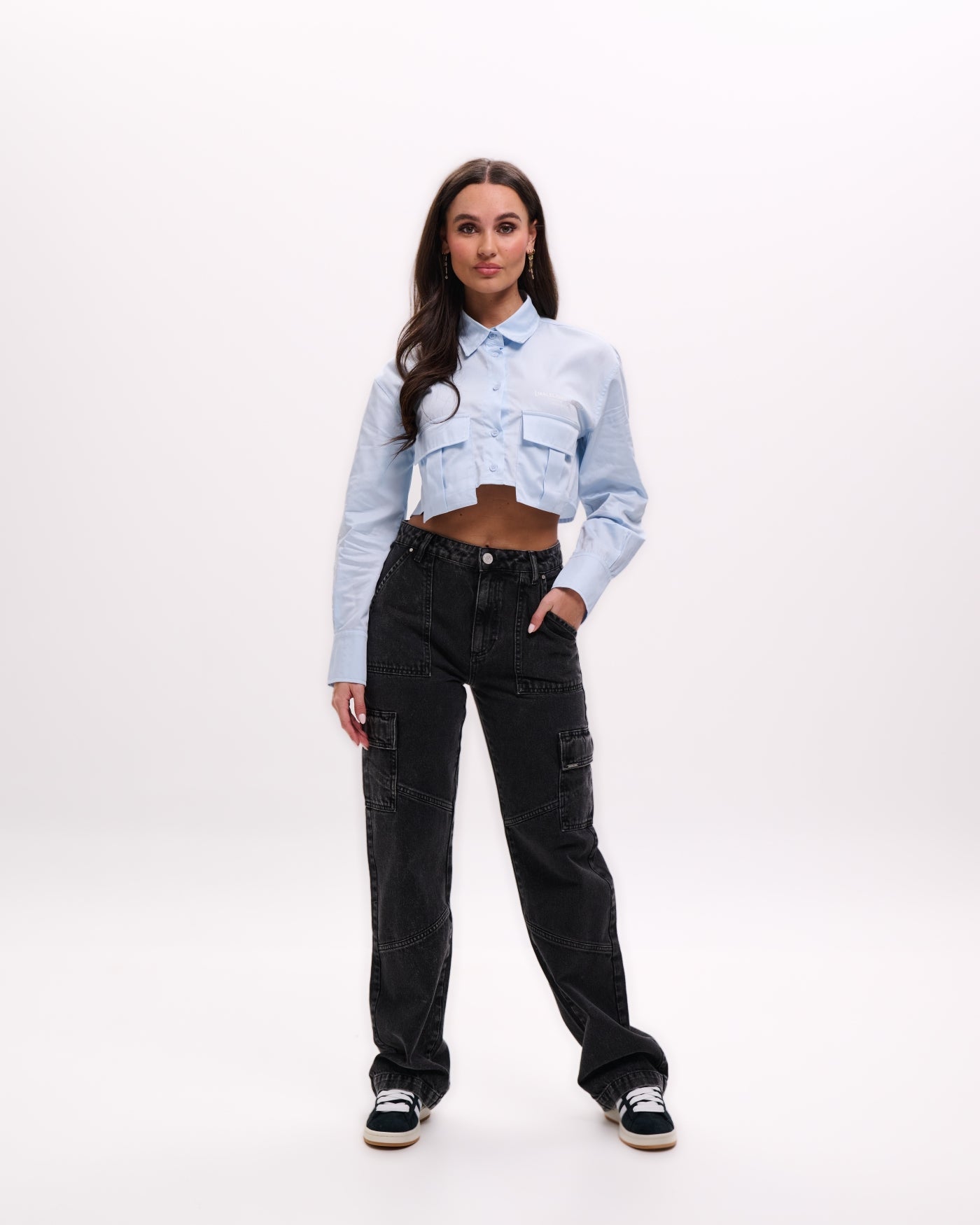 Malelions Women Cropped Button-Up Shirt | Light Blue