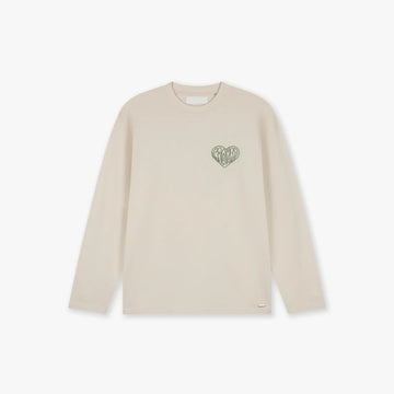 Croyez - Stitched Heart Longsleeve T-Shirt - Beige - Ruimvallend herenshirt