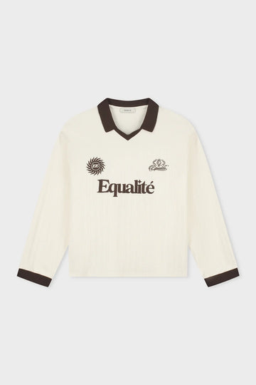 Equalite - ASH KNIT LONGSLEEVE POLO - OFF-WHITE & BROWN