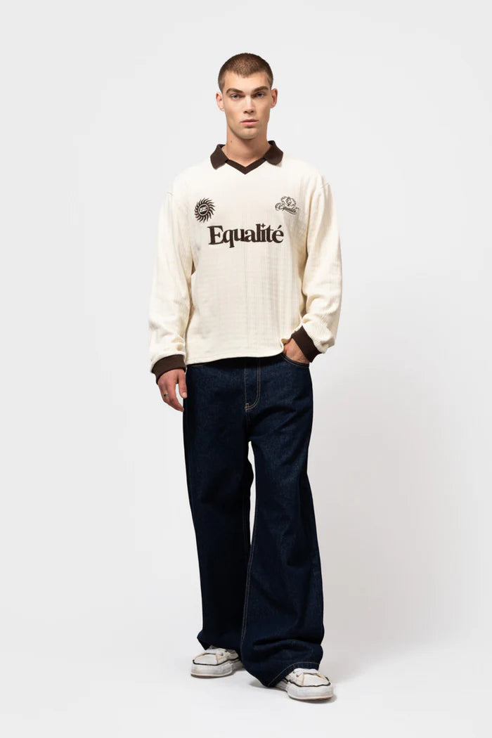 Equalite - ASH KNIT LONGSLEEVE POLO - OFF-WHITE & BROWN