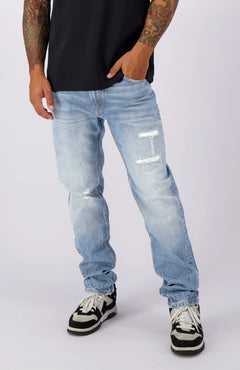BLACK BANANAS DESTROYED DENIM | BLUE - Straight fit herenjeans