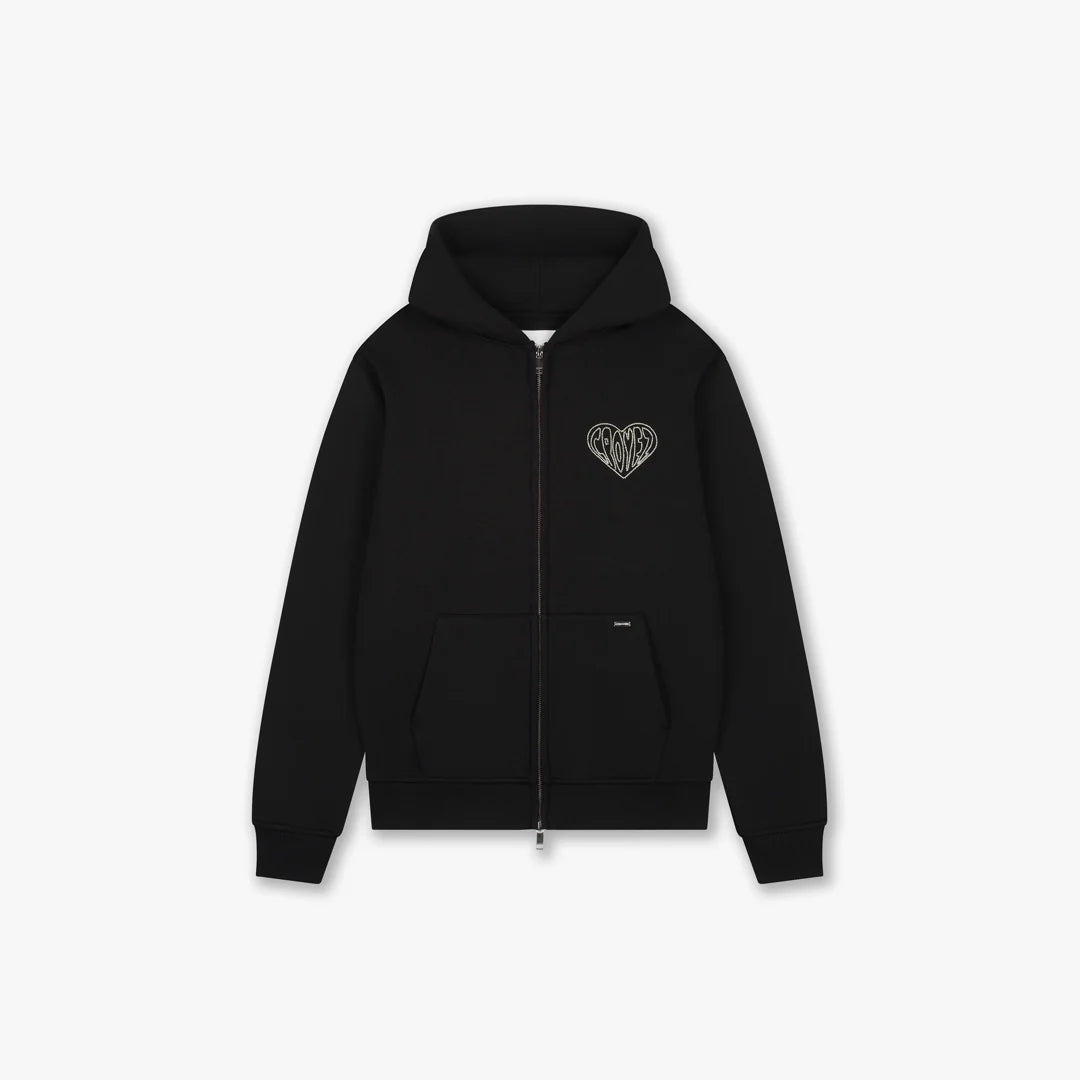 Croyez Stitched Heart  Zip Hoodie | Black / Light Yellow