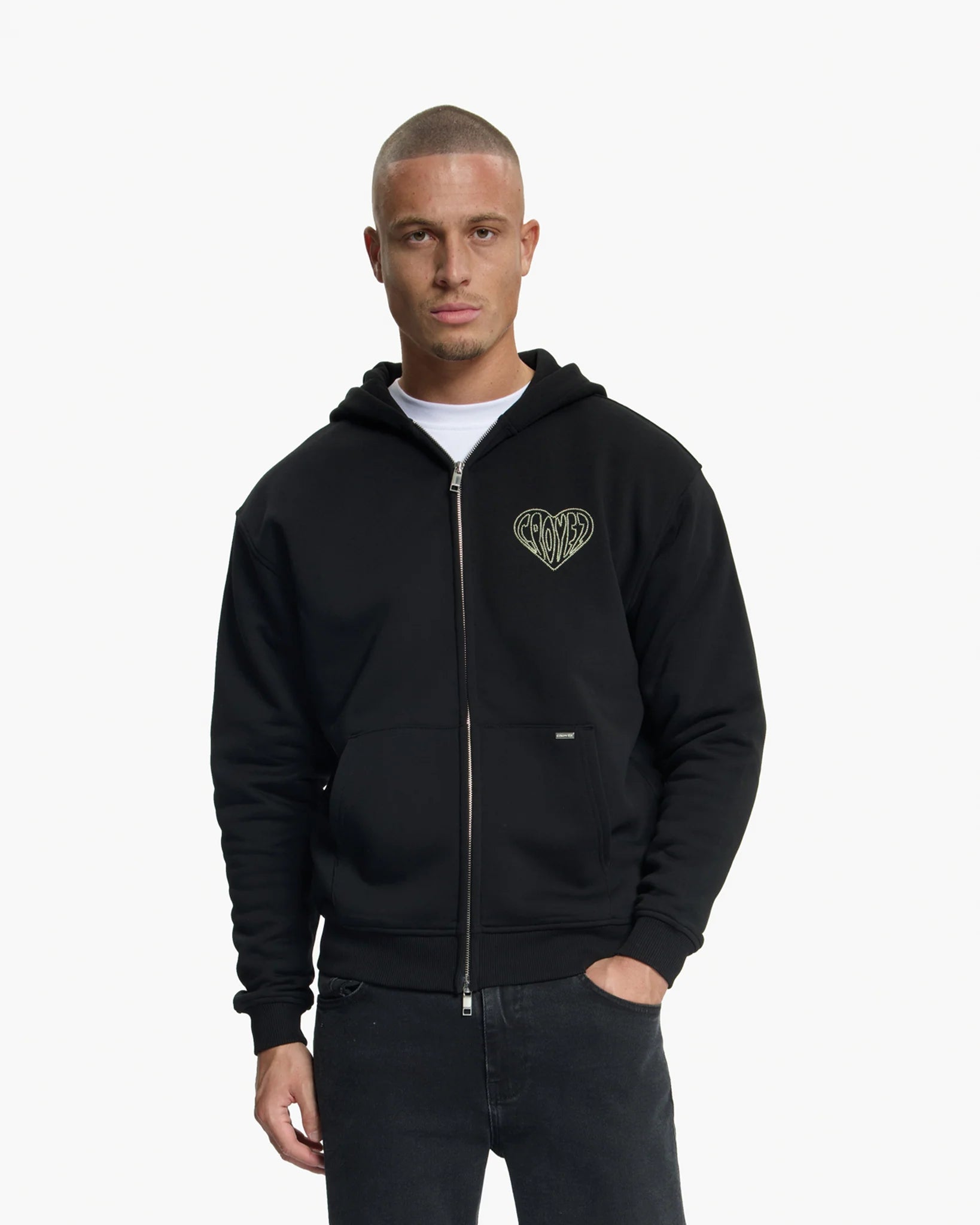 Croyez Stitched Heart  Zip Hoodie | Black / Light Yellow