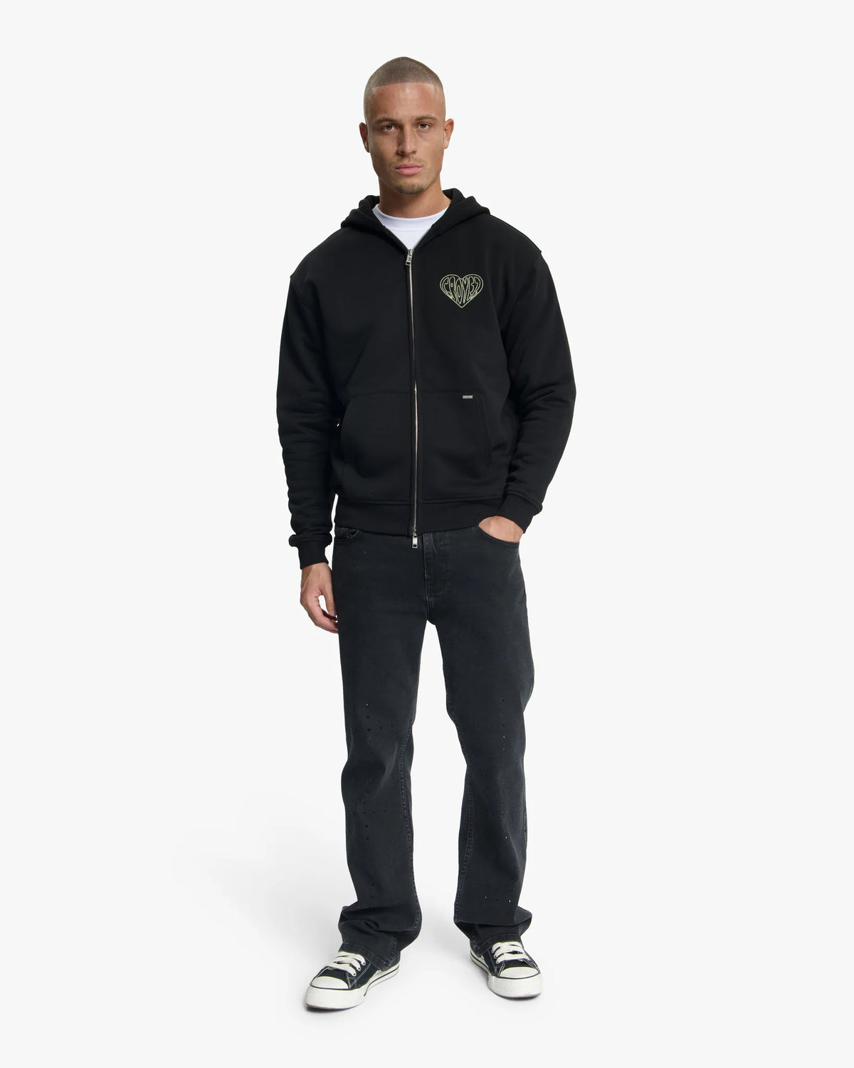Croyez Stitched Heart  Zip Hoodie | Black / Light Yellow