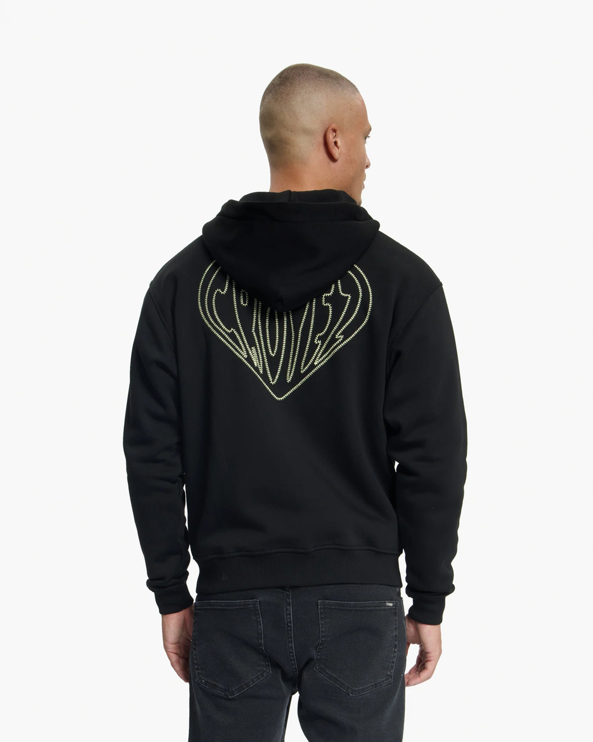 Croyez Stitched Heart  Zip Hoodie | Black / Light Yellow