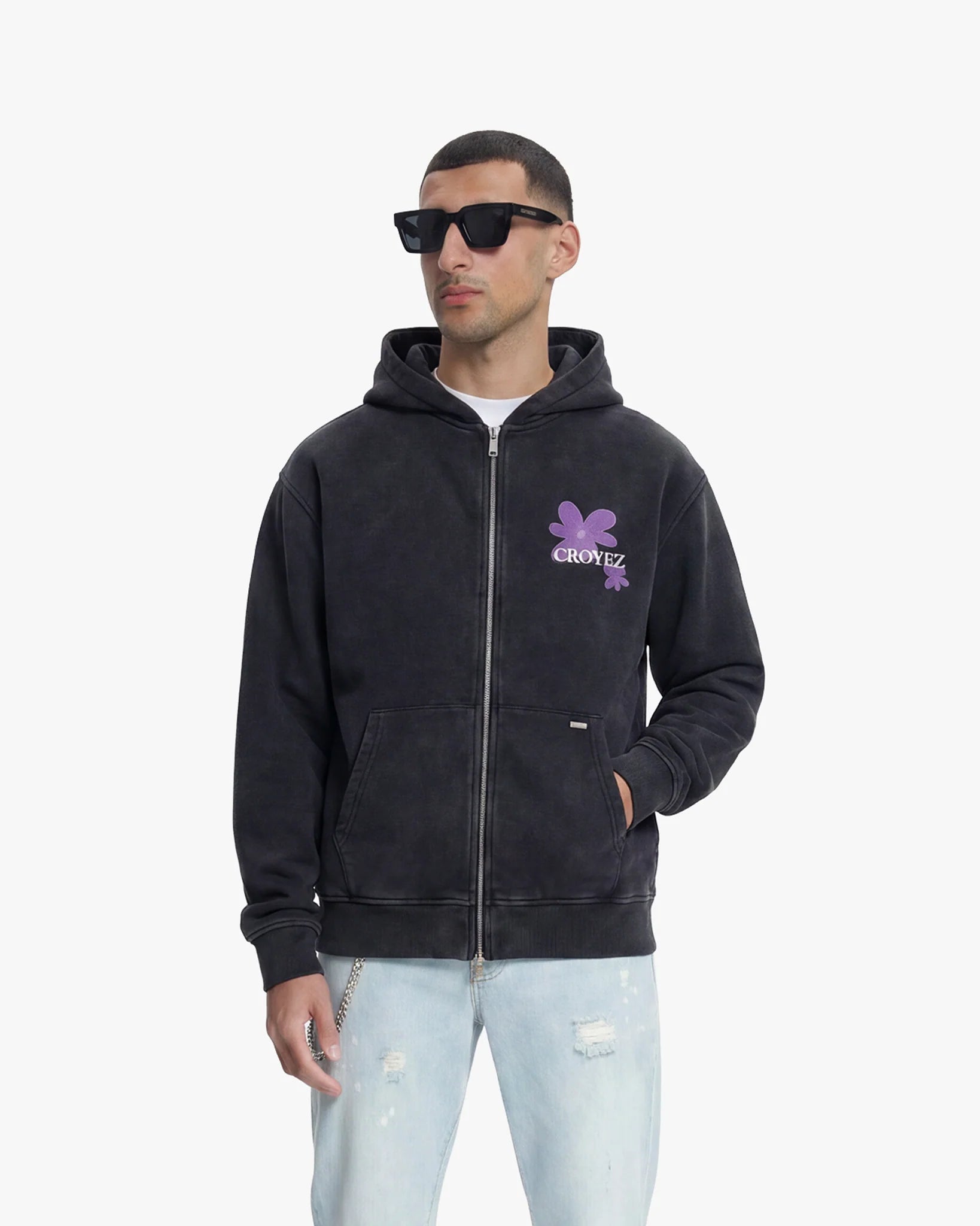 Croyez Botanique Zip Hoodie | Acid Wash/Dark Purple