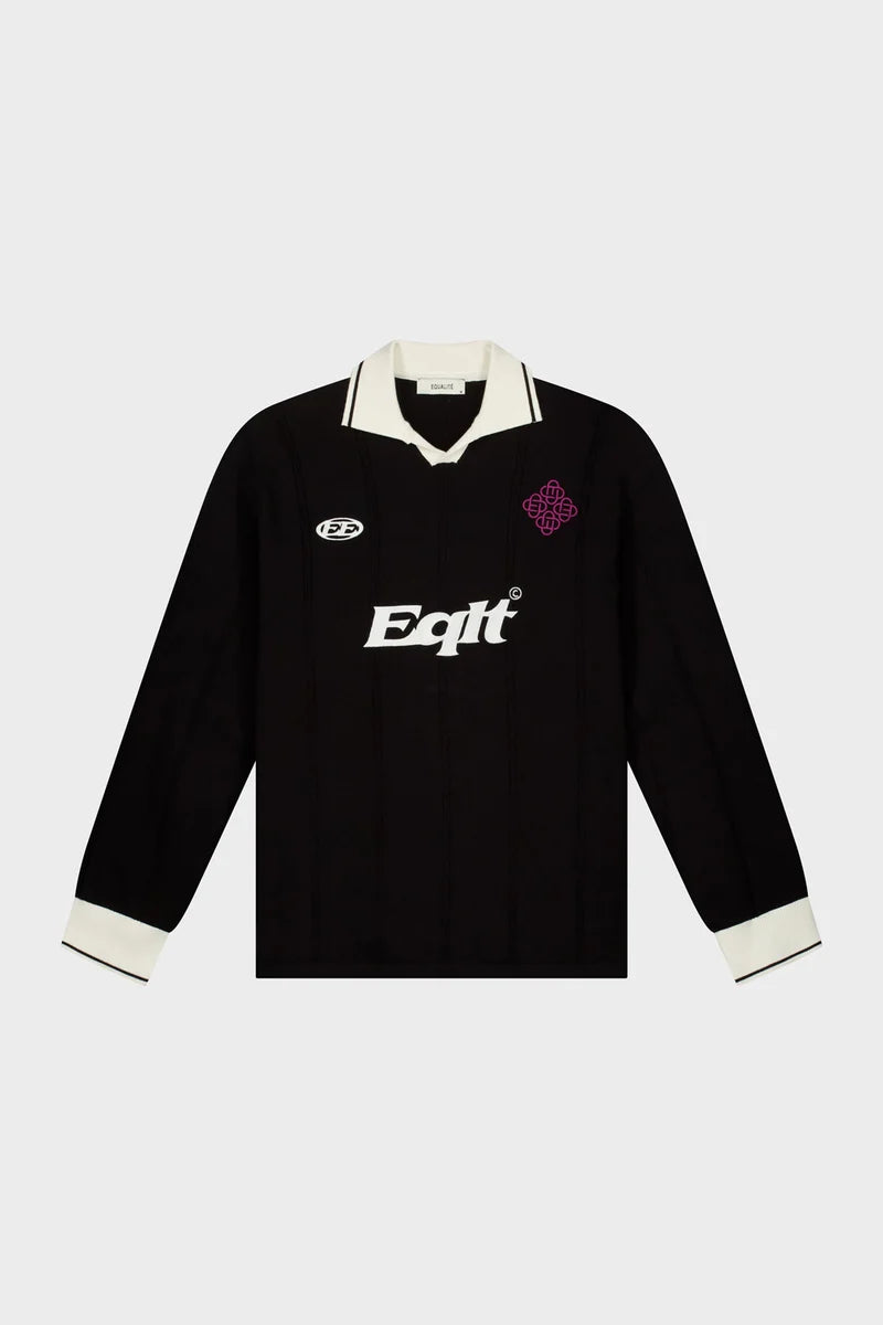 KNIT JERSEY LONGSLEEVE POLO BLACK