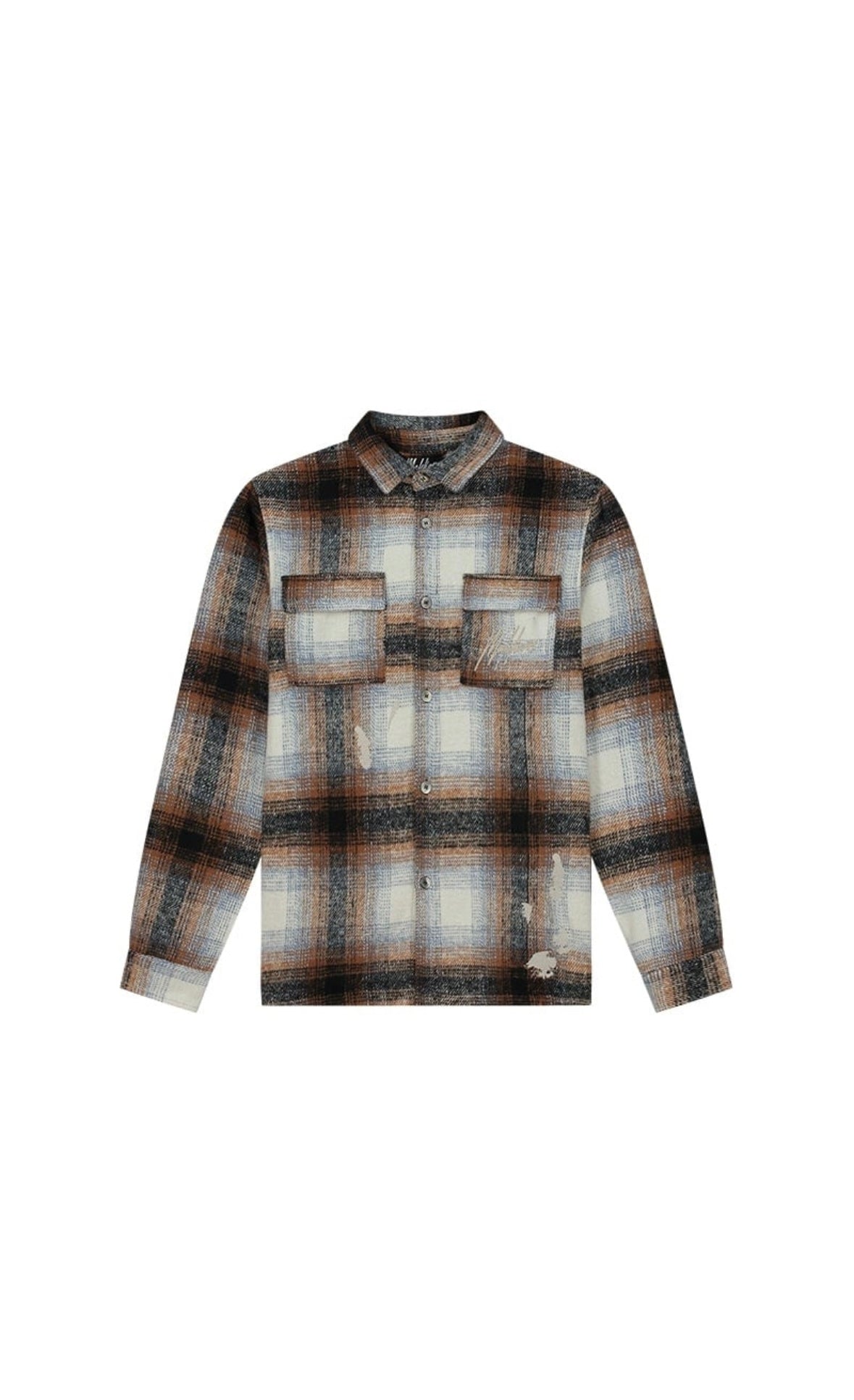 MALELIONS MEN FLANNEL OVERSHIRT - BLUE/BEIGE