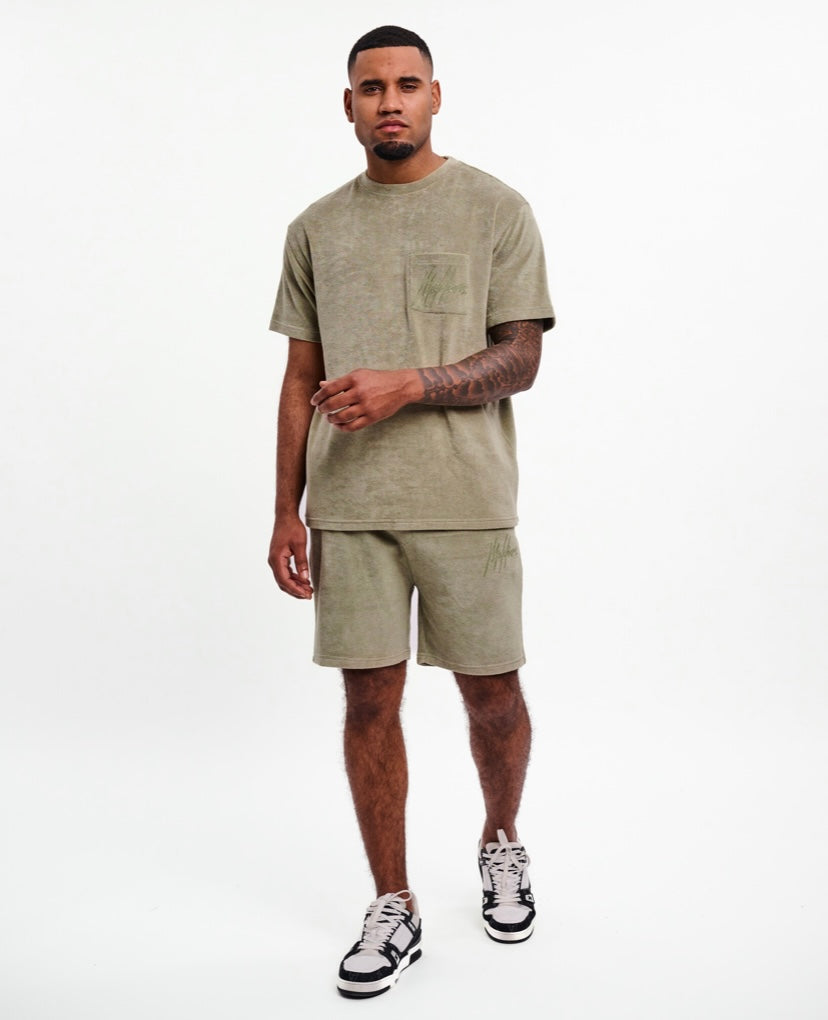 MALELIONS MEN SIGNATURE TOWELLING T-SHIRT - DRY SAGE