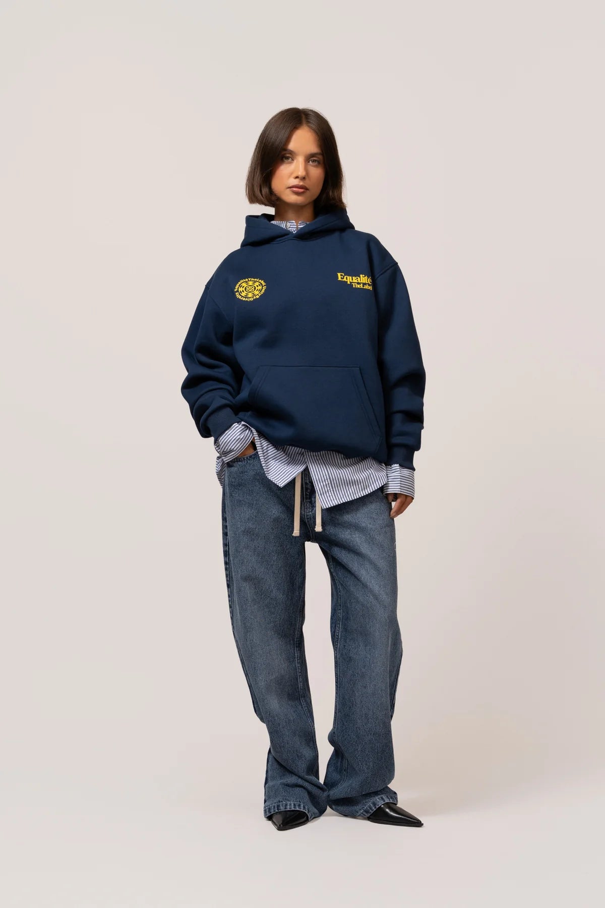 VERITY OVERSIZED HOODIE NAVY & YELLOW
