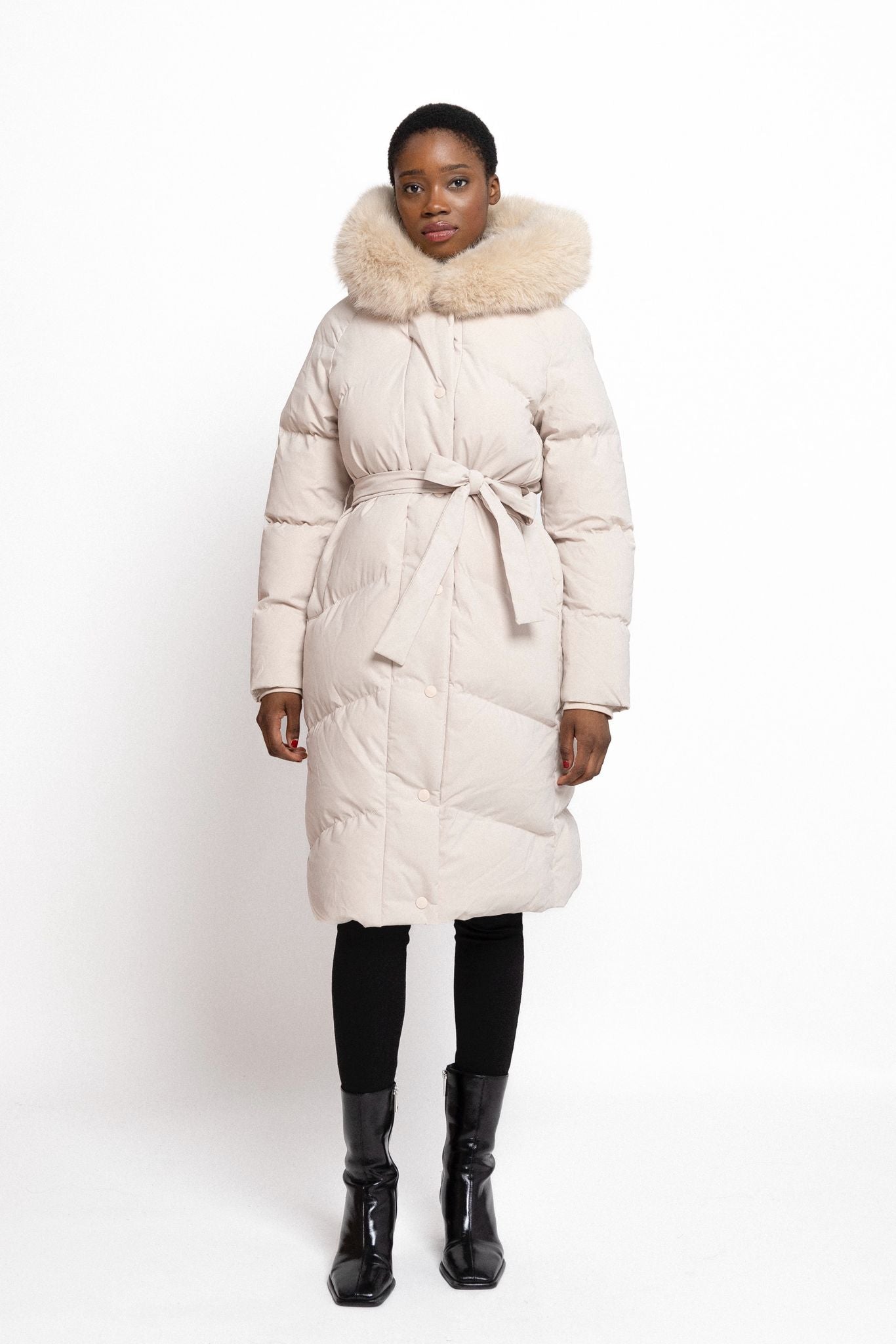 Mila - Lange winter jas puffer — Beige