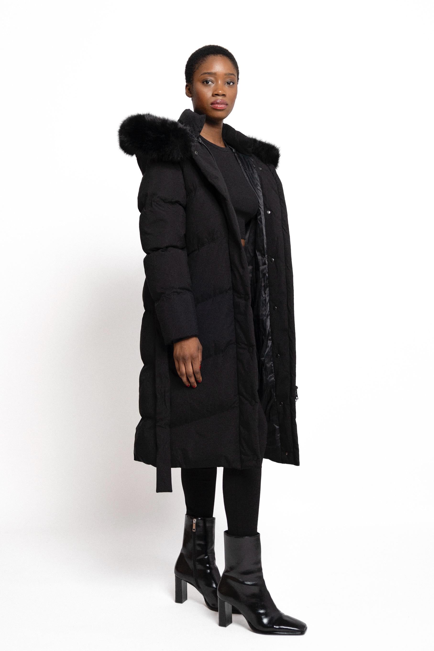 Mila - Lange winter jas puffer — Zwart