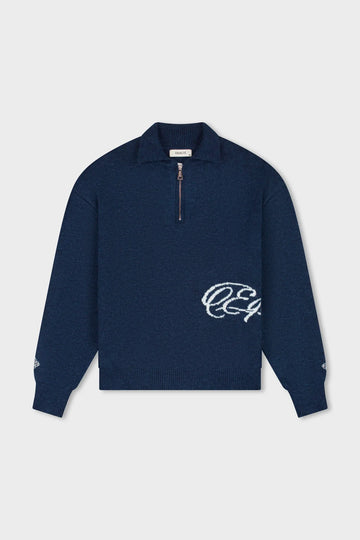 Equalité Fluffy Knit Quarter Zip Polo Navy – voorzijde