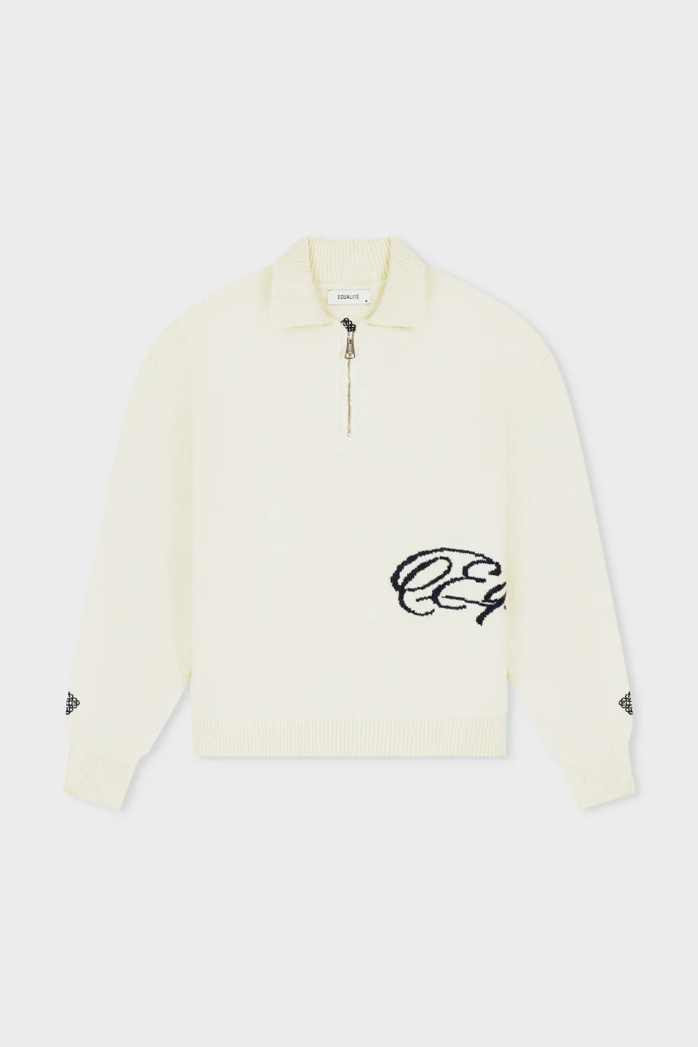 Equalité Fluffy Knit Quarter Zip Polo Off-White