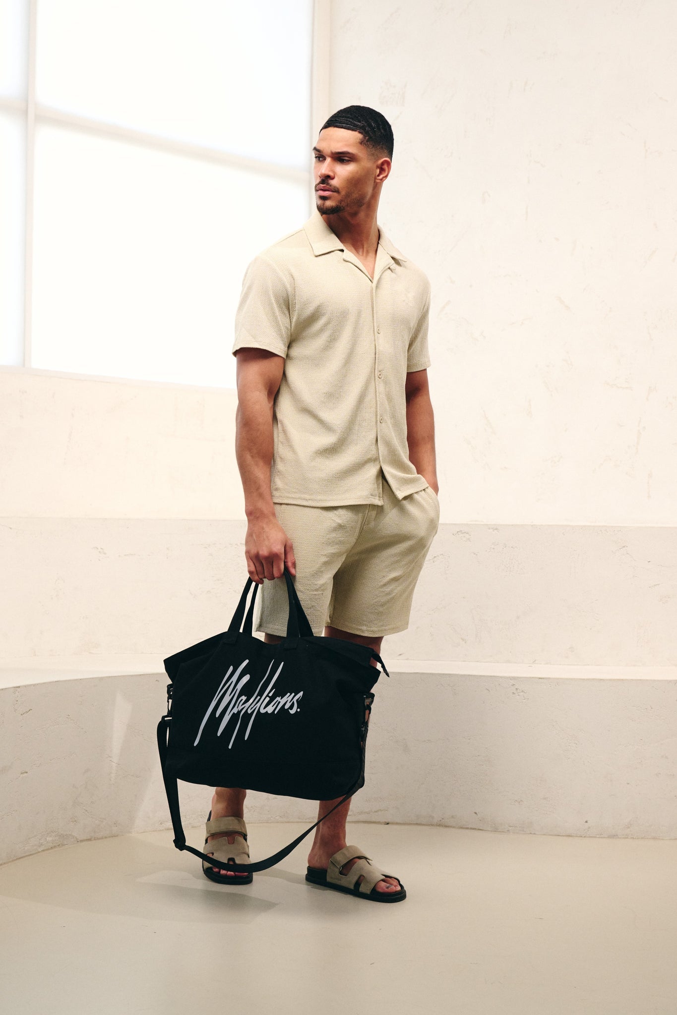 Malelions Heren Emblem Seersucker overhemd - Licht Taupe