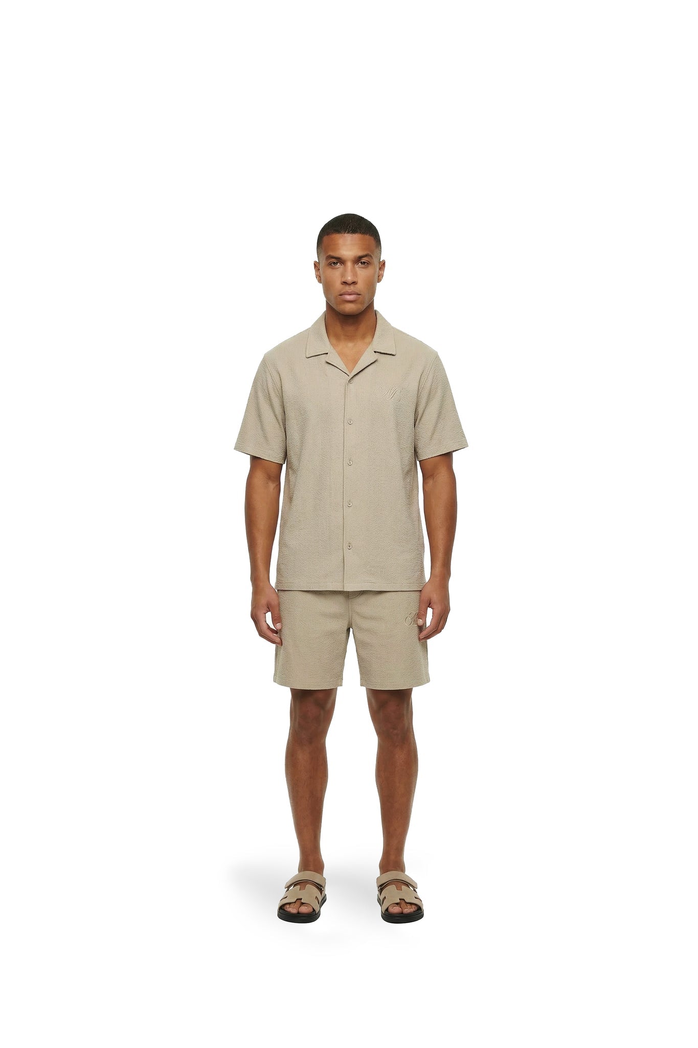 Malelions Heren Emblem Seersucker overhemd - Licht Taupe