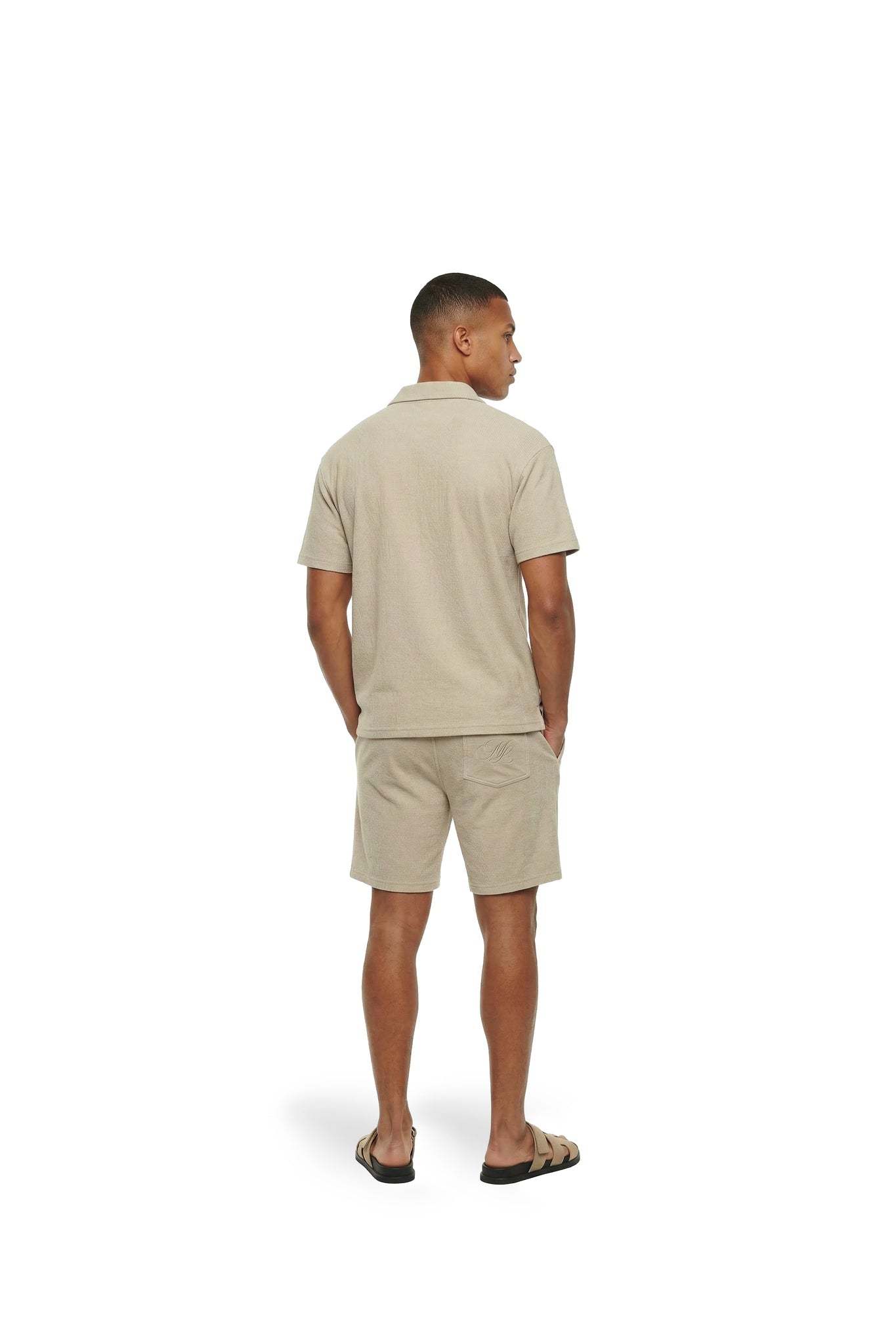 Malelions Heren Emblem Seersucker Shorts | Licht Taupe