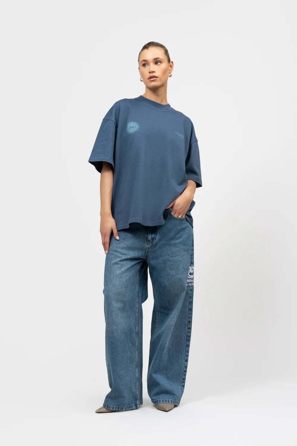 SUNNY BOXY T-SHIRT | NAVY & LICHTBLAUW