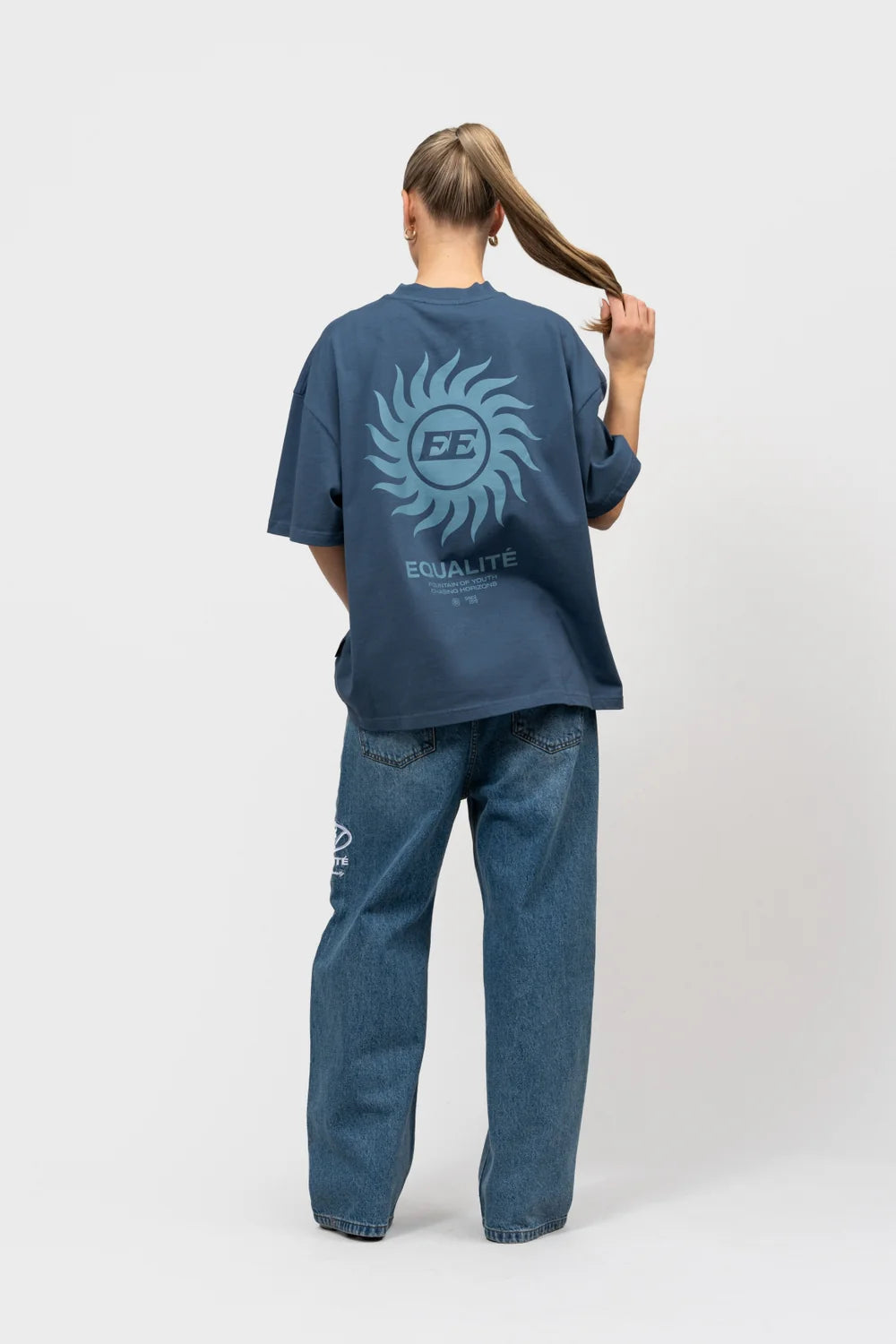 SUNNY BOXY T-SHIRT | NAVY & LICHTBLAUW