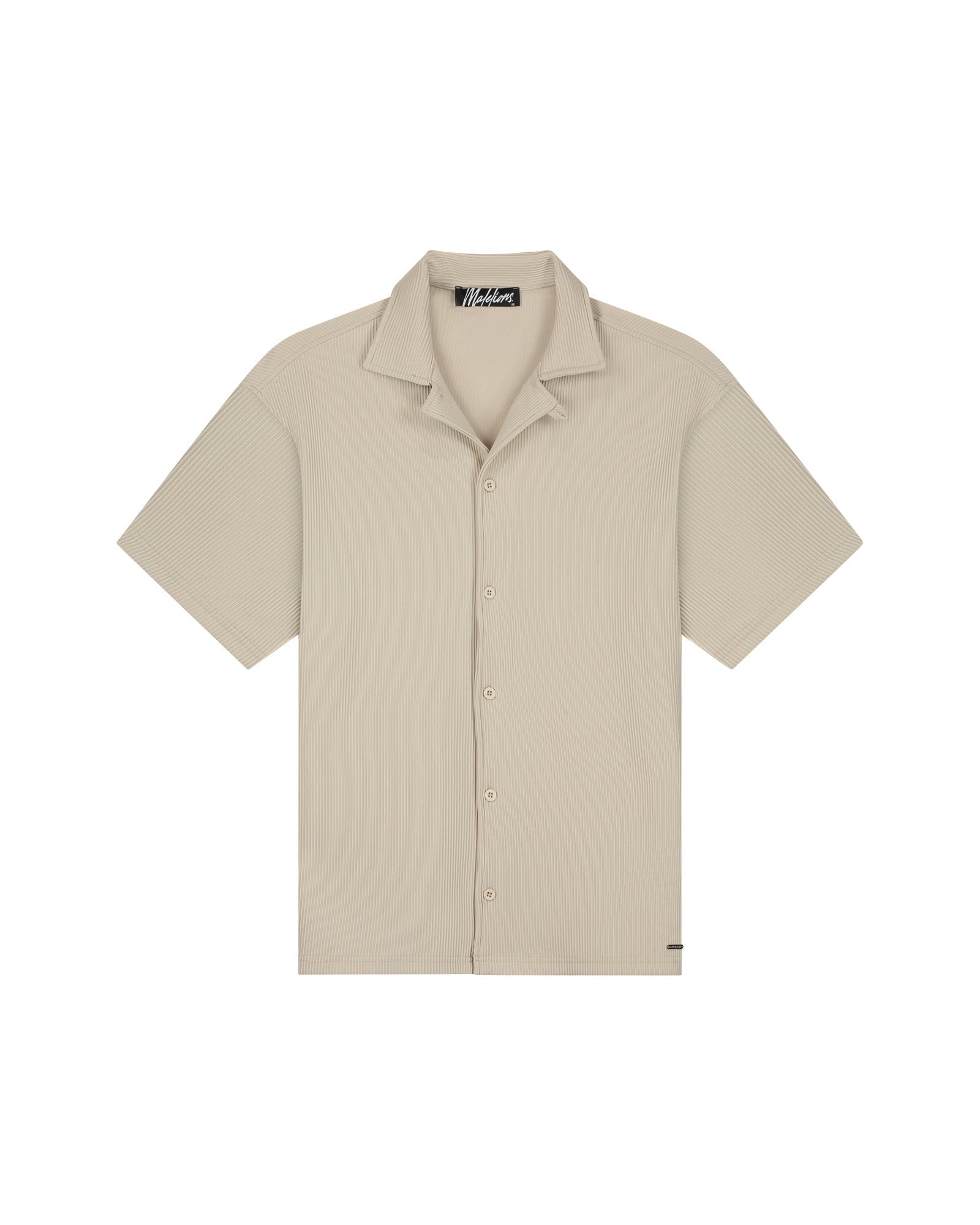 Malelions Heren Ribgebreid Camp Collar Shirt | Licht Taupe