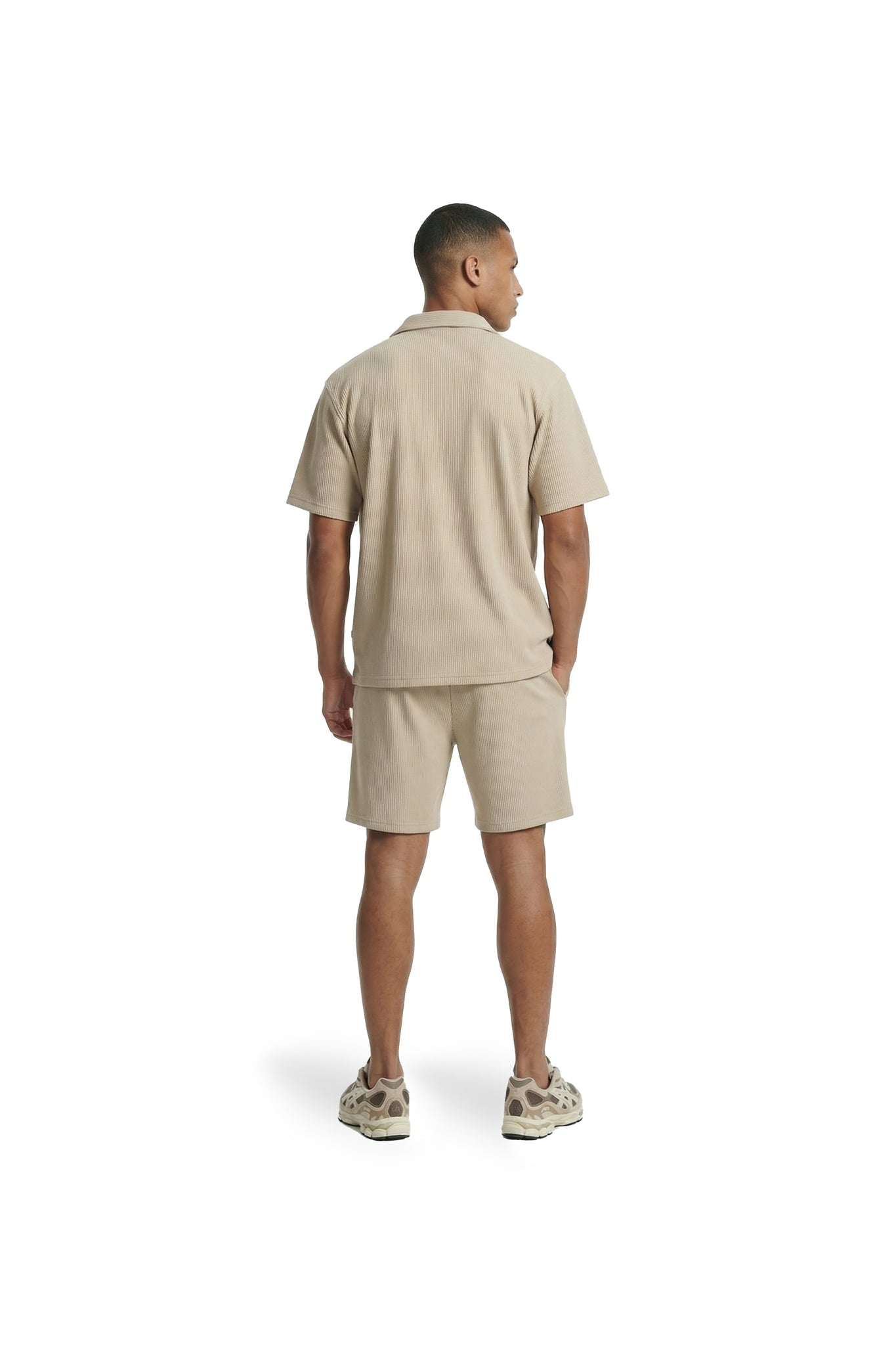 Malelions Heren Ribgebreid Camp Collar Shirt | Licht Taupe