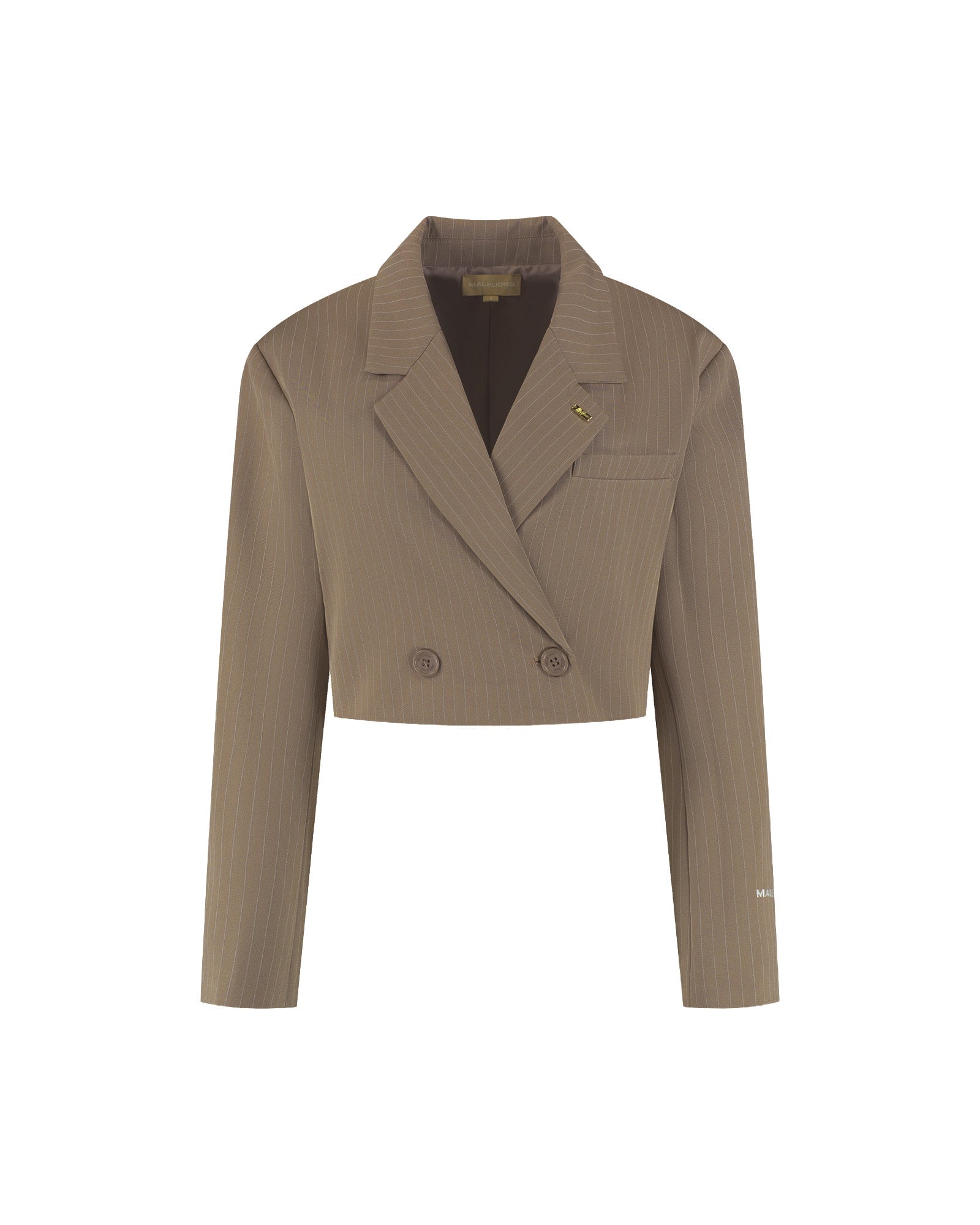 Malelions Women Cropped Pinstripe Blazer | Sand