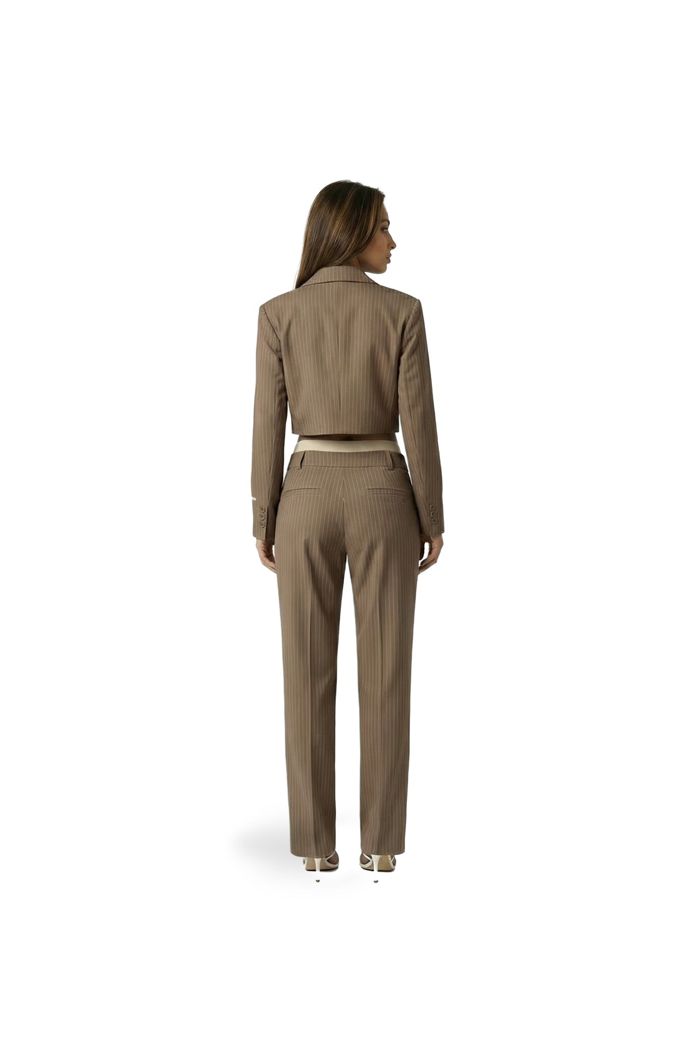 Malelions Dames Cropped Pinstripe Blazer | Zand