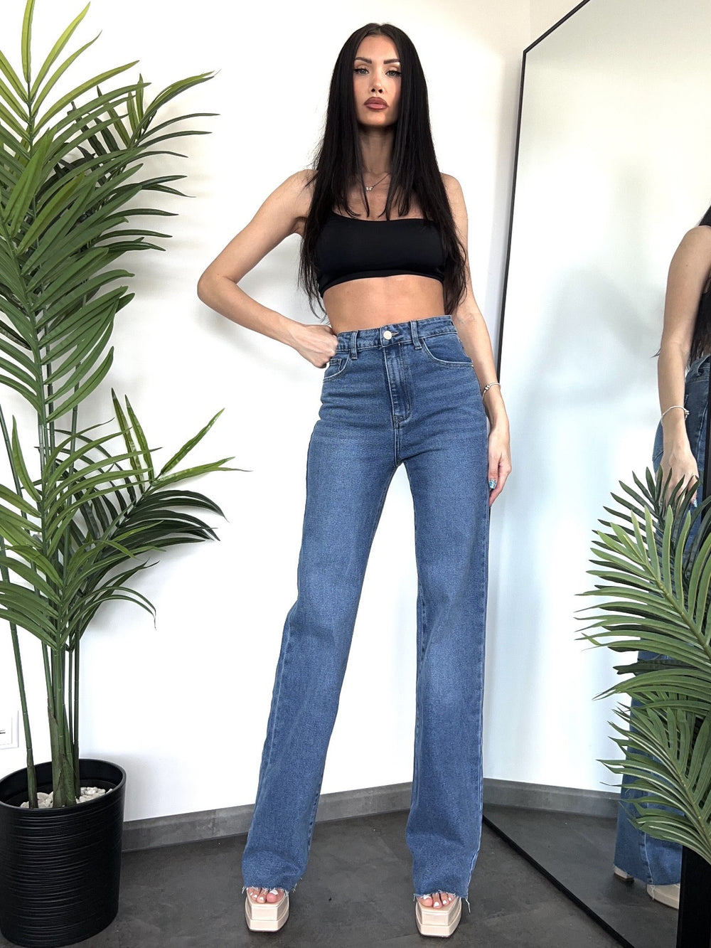 Extra lange wide leg damesjeans RD2623