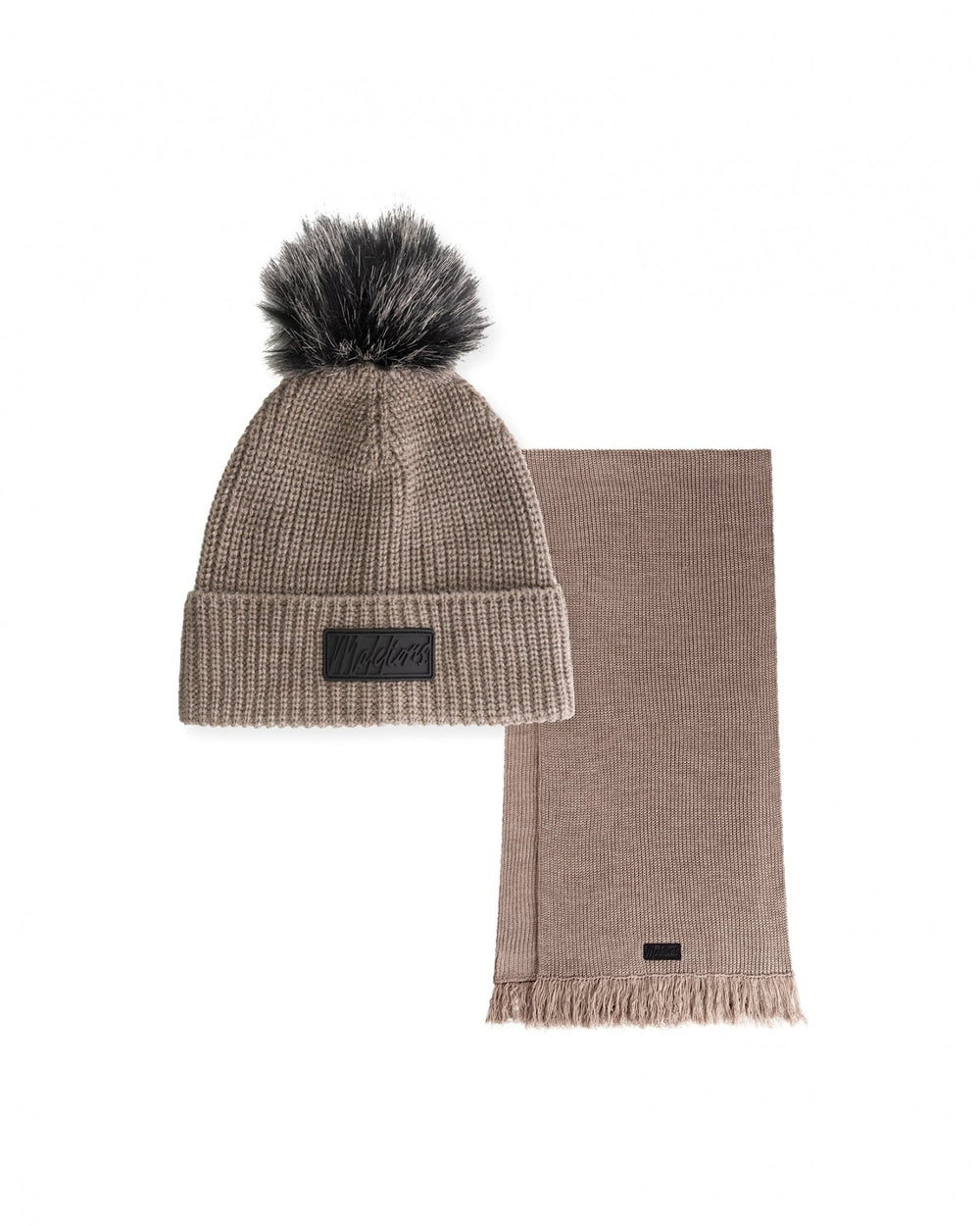 Malelions Women Knitted Beanie Scarf Set | Taupe - Muts en sjaal dames
