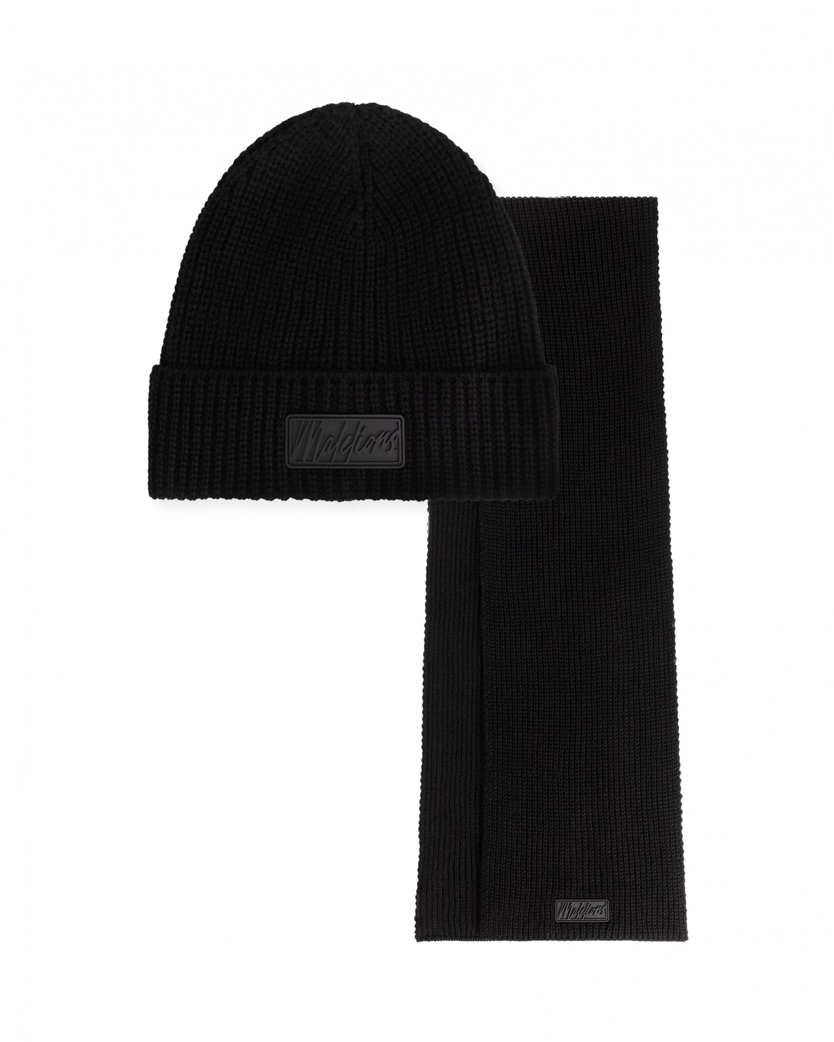 Malelions Men Ribbed Beanie Scarf Set | Black