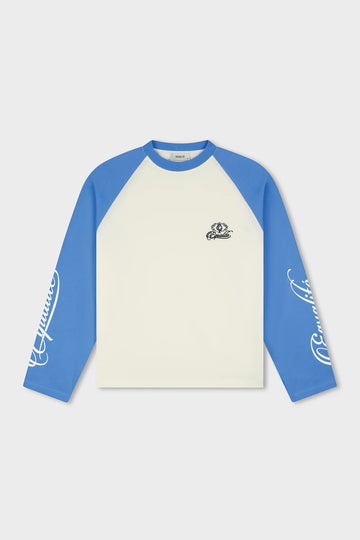 Equalité Jett Raglan Longsleeve Tee Off-White & Corn Blue – voorzijde
