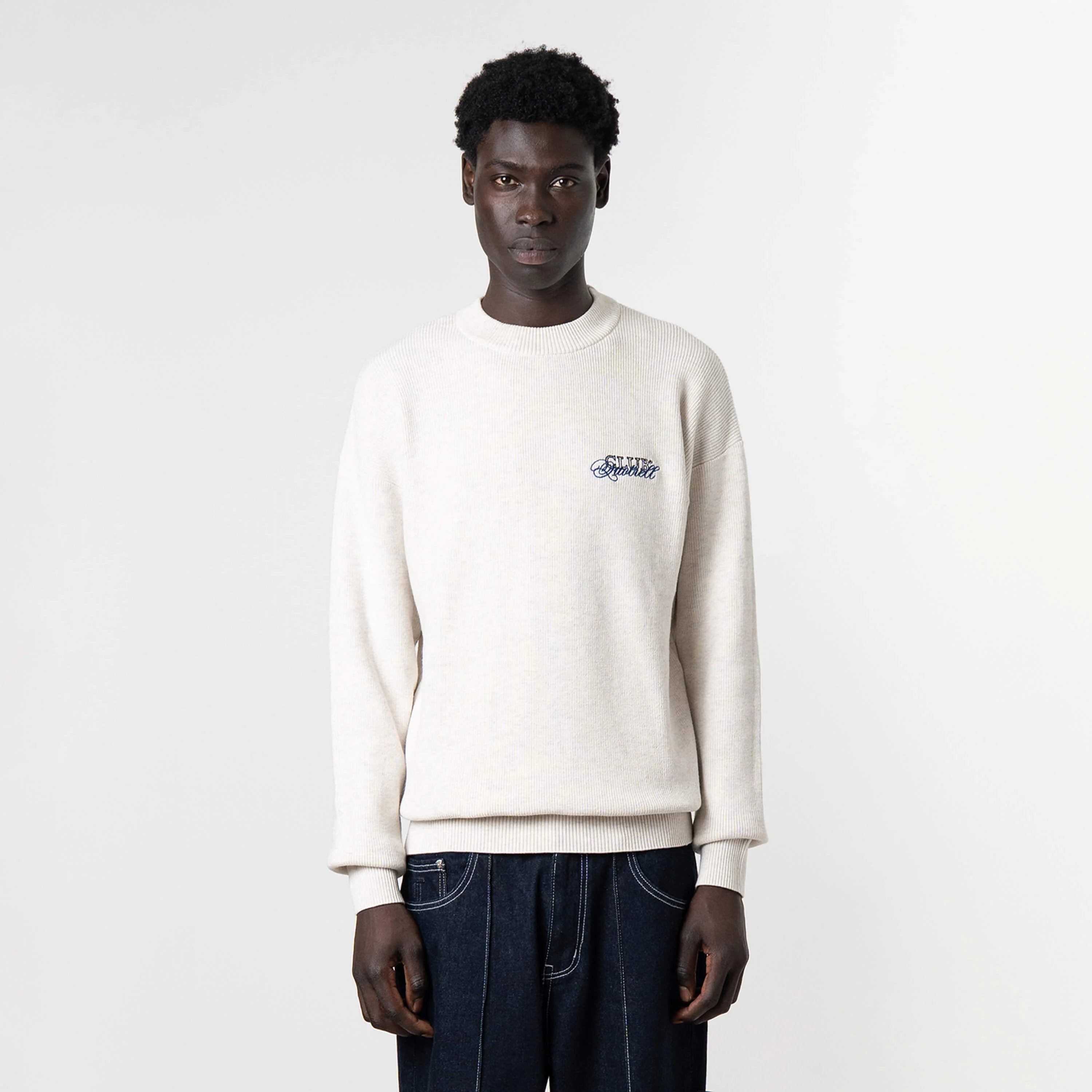 ZAC KNITTED CREWNECK | LIGHT GREY MELEE/BLU