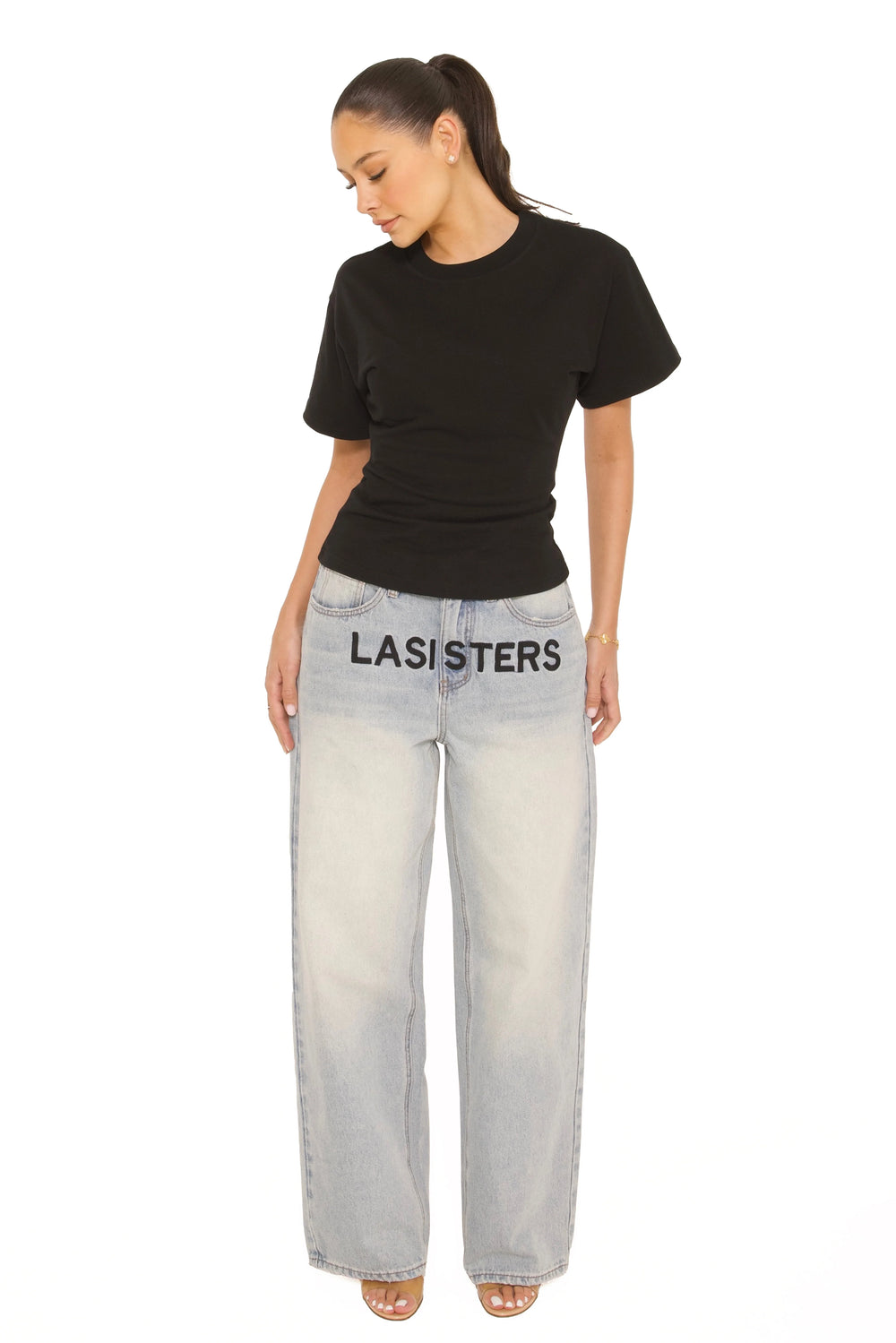 LA Sisters - Embroidered Signature Jeans Light Blue - Rechte damesjeans met borduring