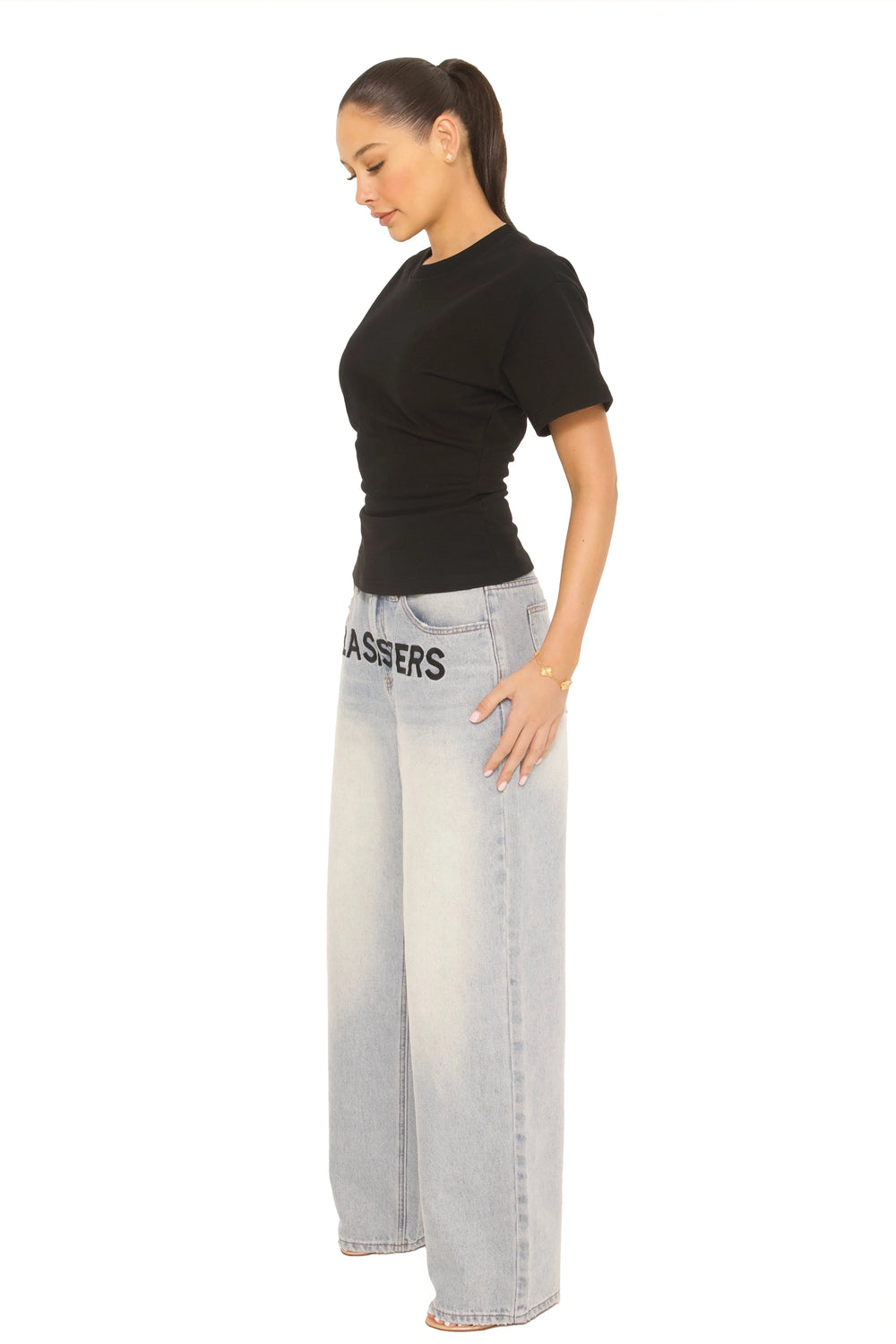 LA Sisters - Embroidered Signature Jeans Light Blue - Rechte damesjeans met borduring