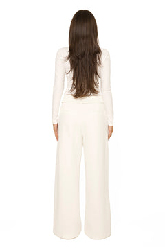 LA Sisters - Fold Over Jogging Pantalon Cream - Dames joggingbroek met omslagdetail