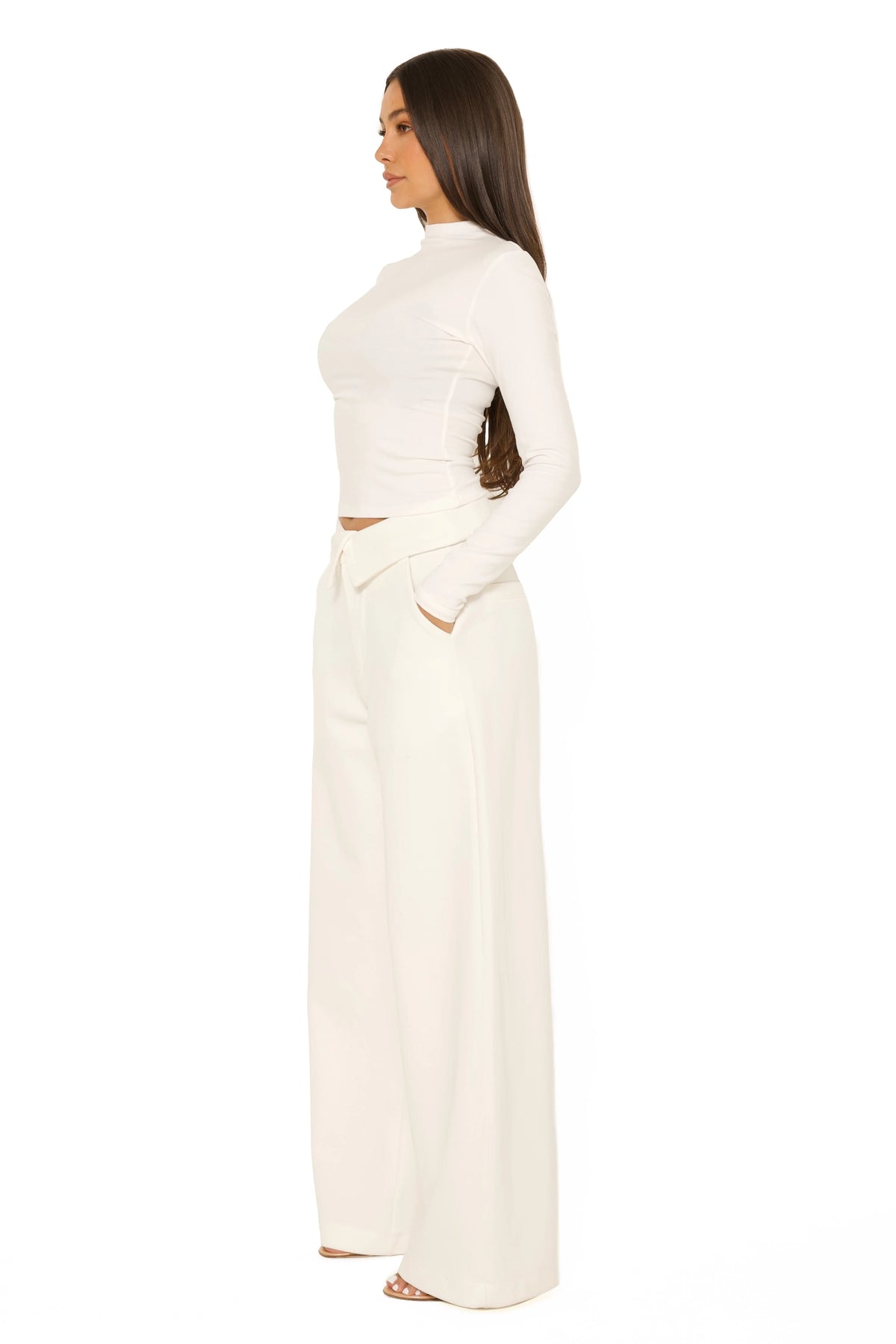 Fold Over Jogging Pantalon Cream
