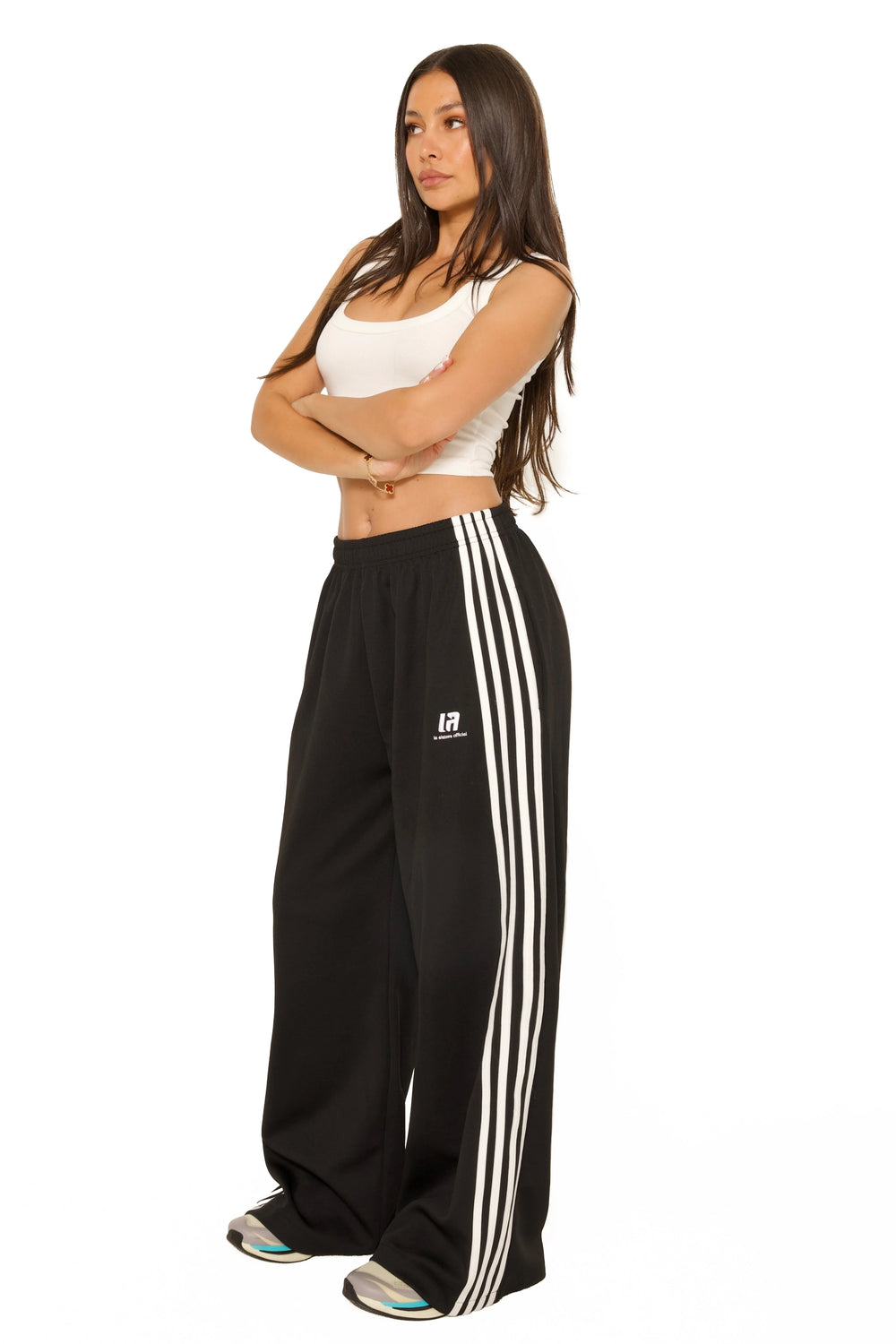 LA Sisters Official Oversized Multi Striped Pants - Black
