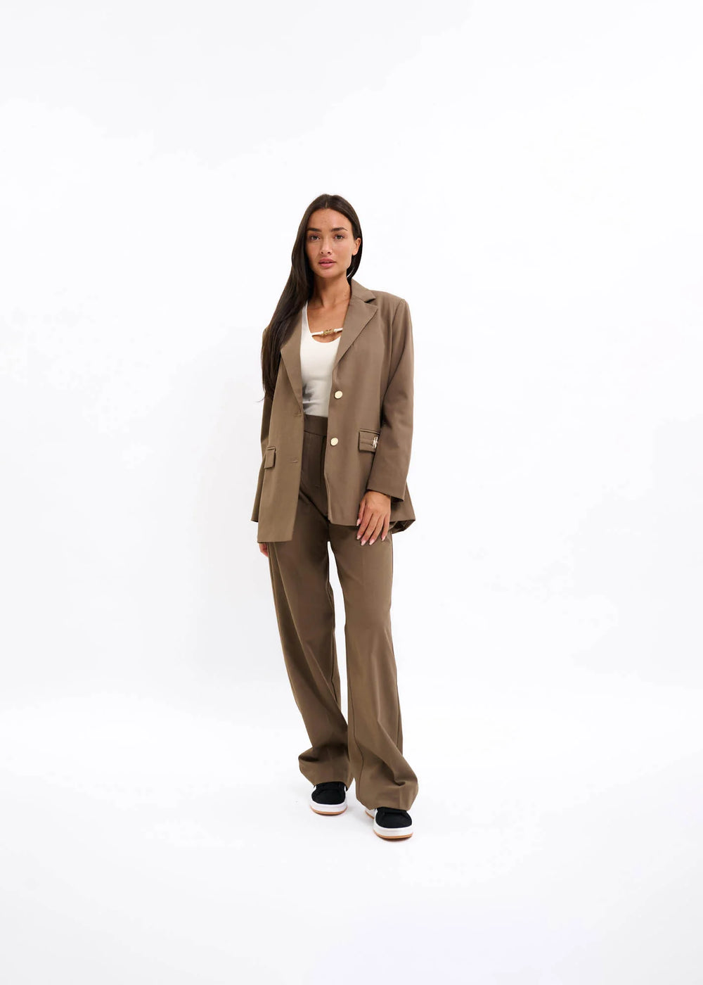 Malelions - Women Gallery Oversized Blazer - Dark Taupe - Ruimvallend damescolbert