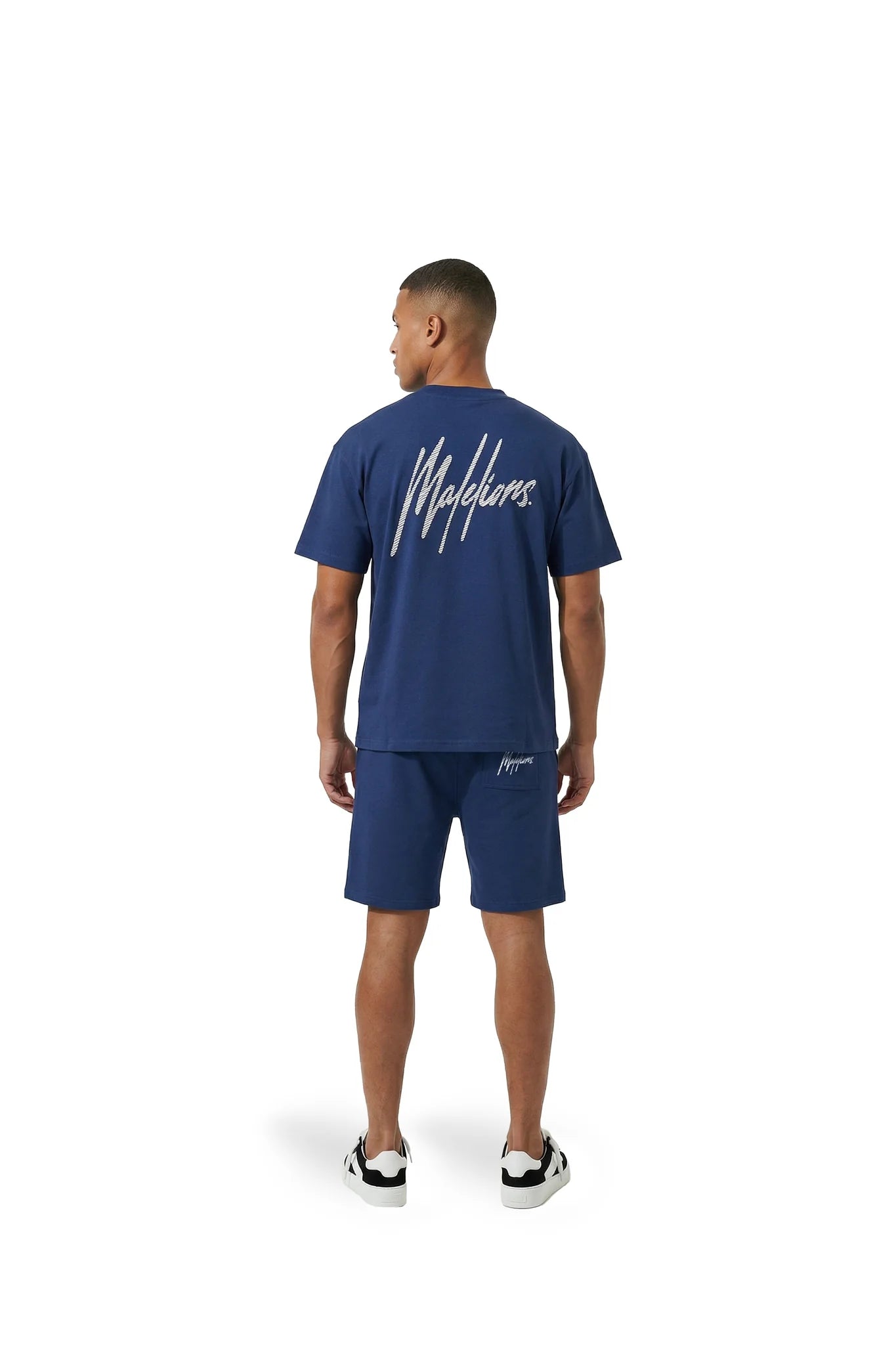 Malelions Heren Oversized Gestreepte Signature T-Shirt | Kobalt
