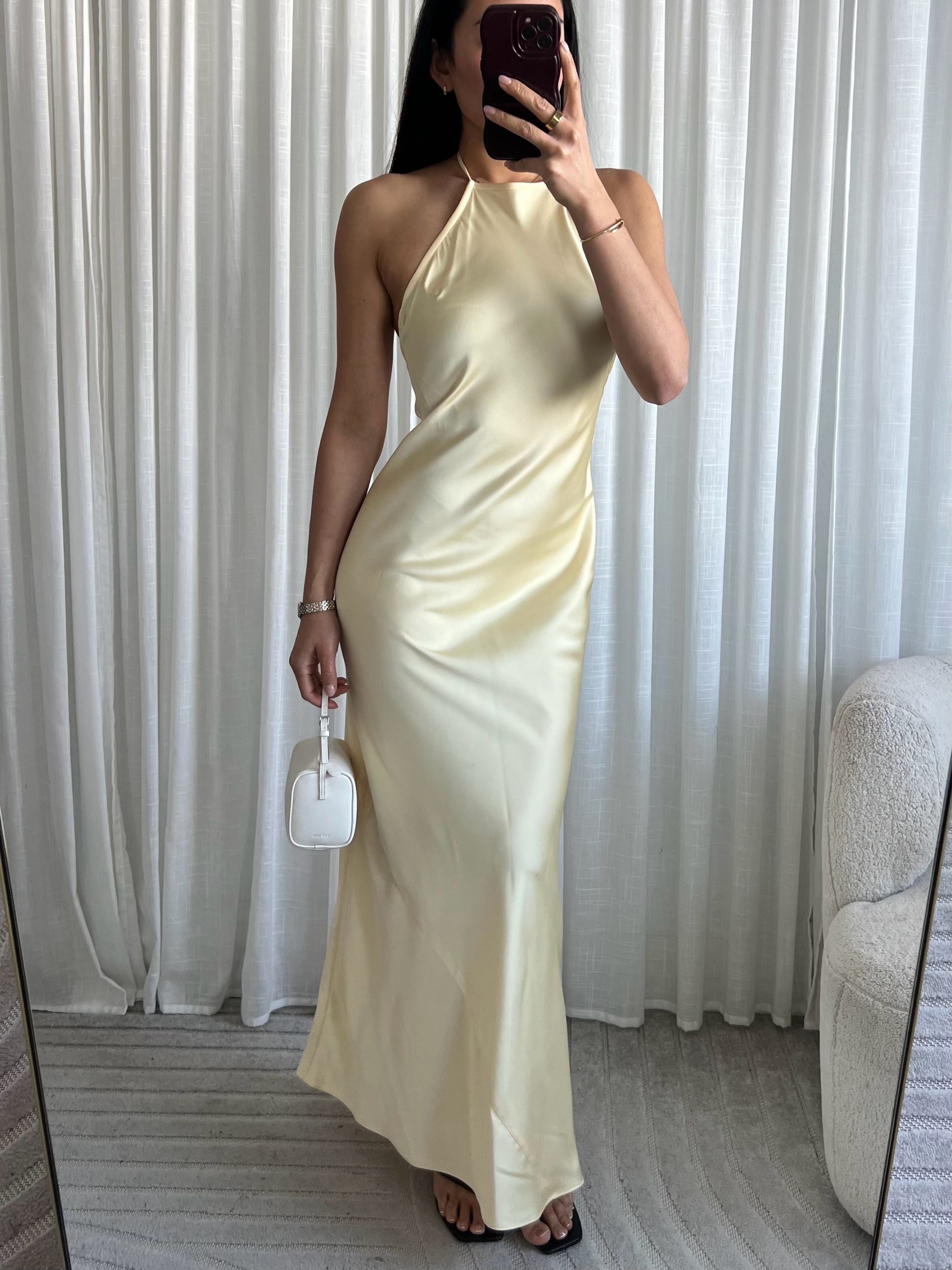 DAMES - GLANS JURK - GEEL