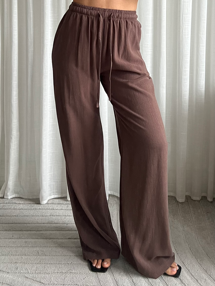 Linnen pantalon - Bruin - LANG