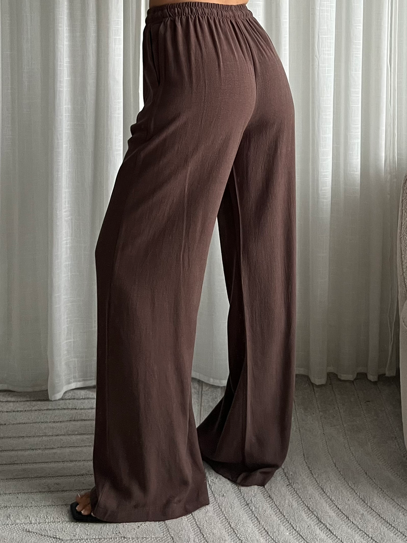 Linnen pantalon - Bruin - LANG