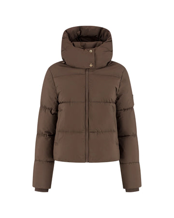 Malelions Women Emblem Puffer Jacket in Dark Brown