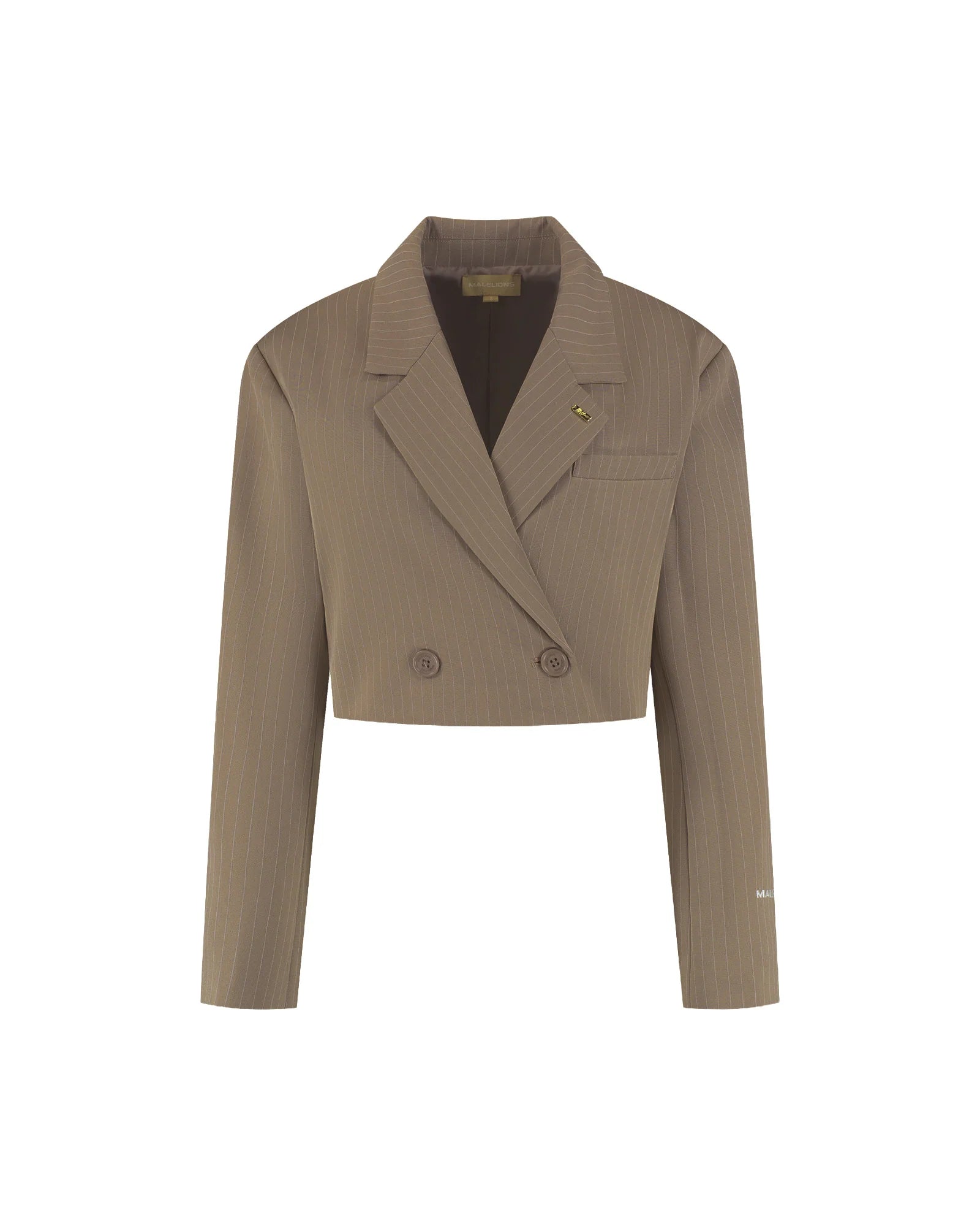Malelions Women Cropped Pinstripe Blazer | Sand