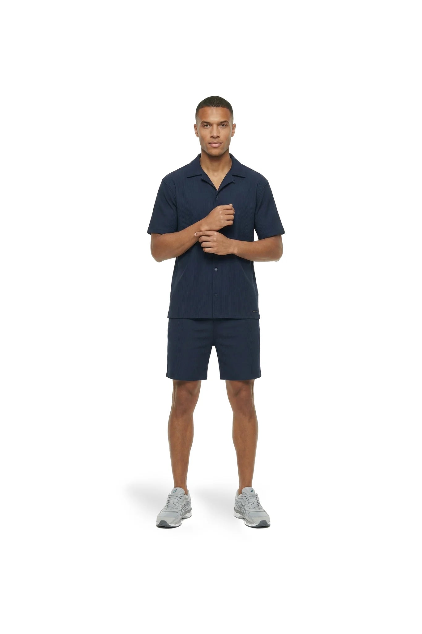 Malelions Heren Ribbed Camp Collar Shirt | Marine