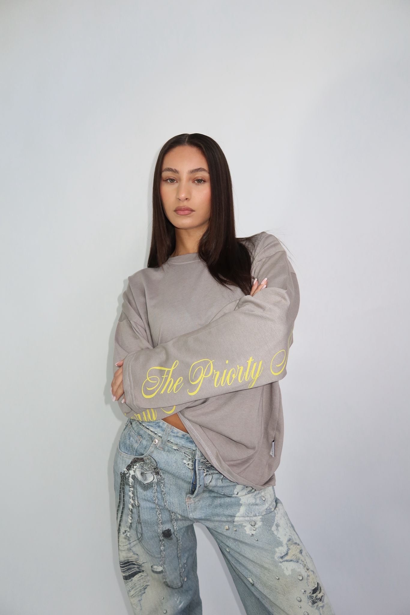 Priorty longsleeve - Taupe/Geel