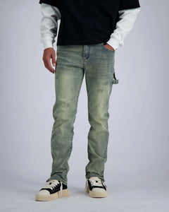 Black bananas - BUTTONED WORKER DENIM - BLUE - Slim fit heren spijkerbroek