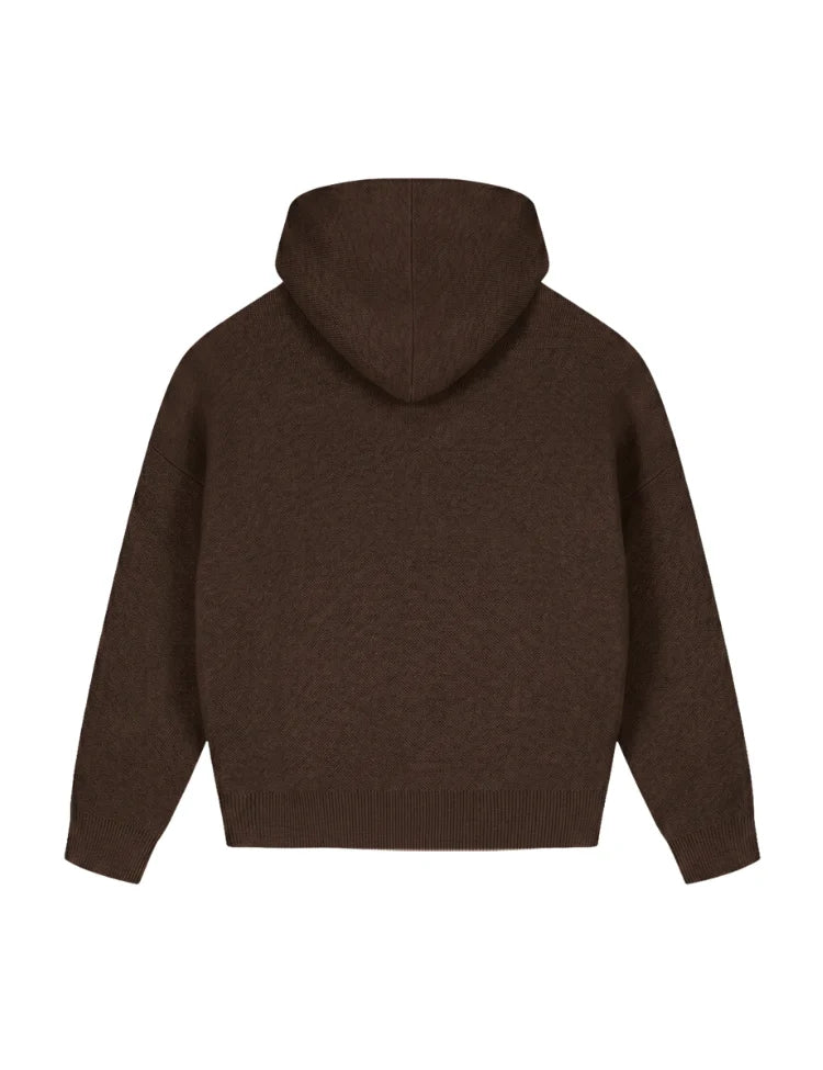 Malelions Women Heavy Knitted Hoodie - Dark Brown